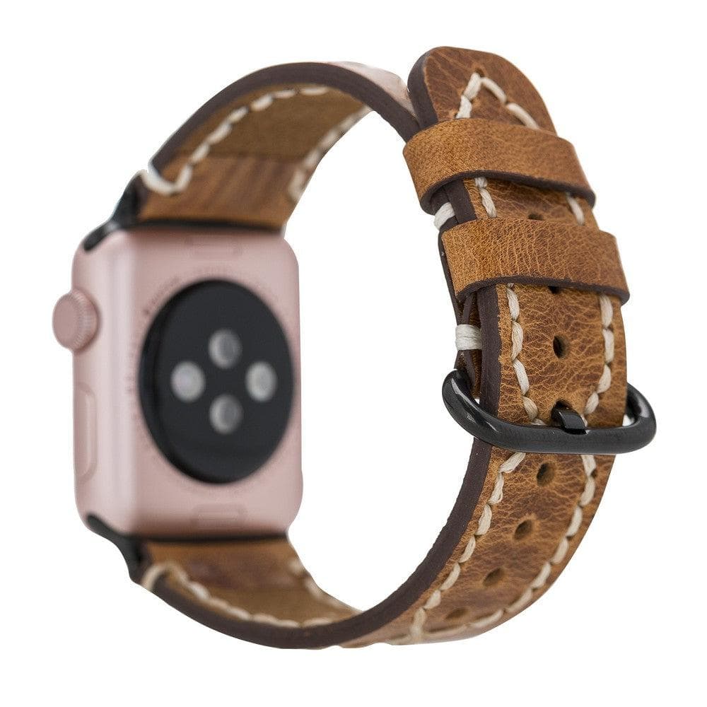 Smartwatch with a brown leather strap on a white background