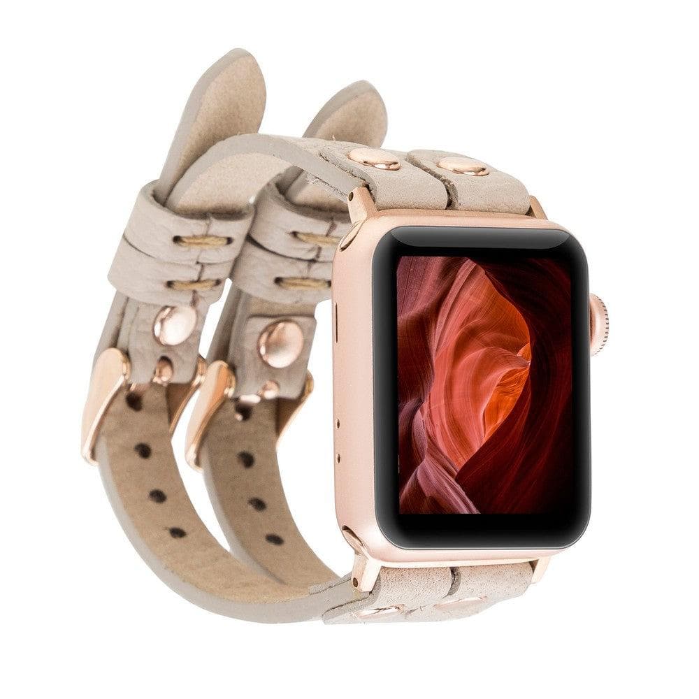 Ely genuine leather double Apple Watch band in premium quality with metal buckle