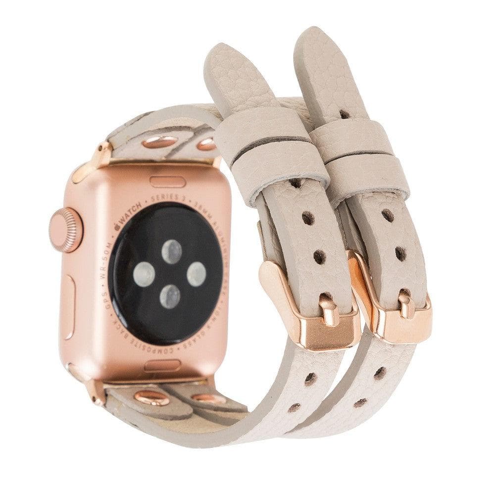 Ely genuine leather double Apple Watch band in premium quality with metal buckle