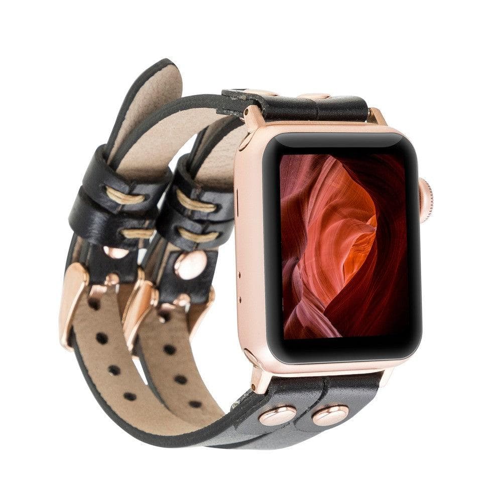 Ely genuine leather double Apple Watch band in premium quality with metal buckle