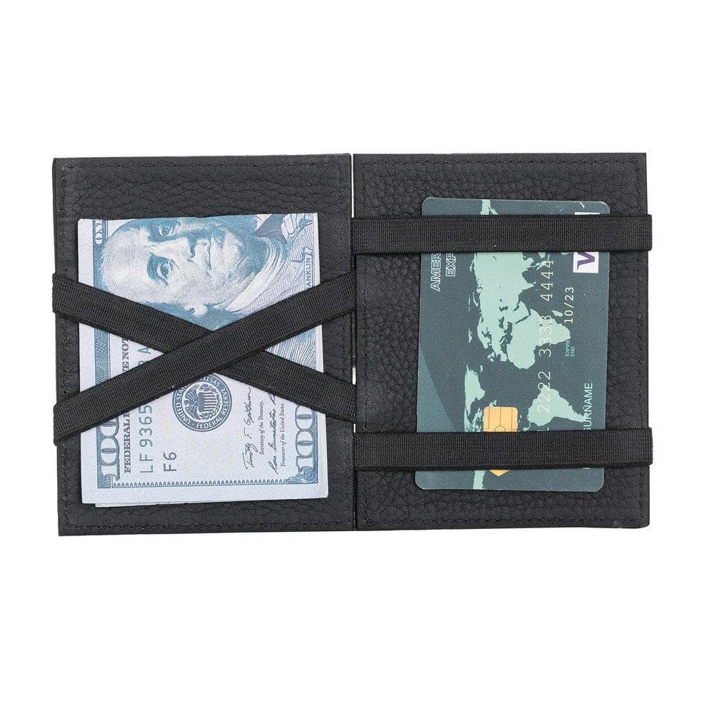 Slim bifold leather wallet with elastic holders