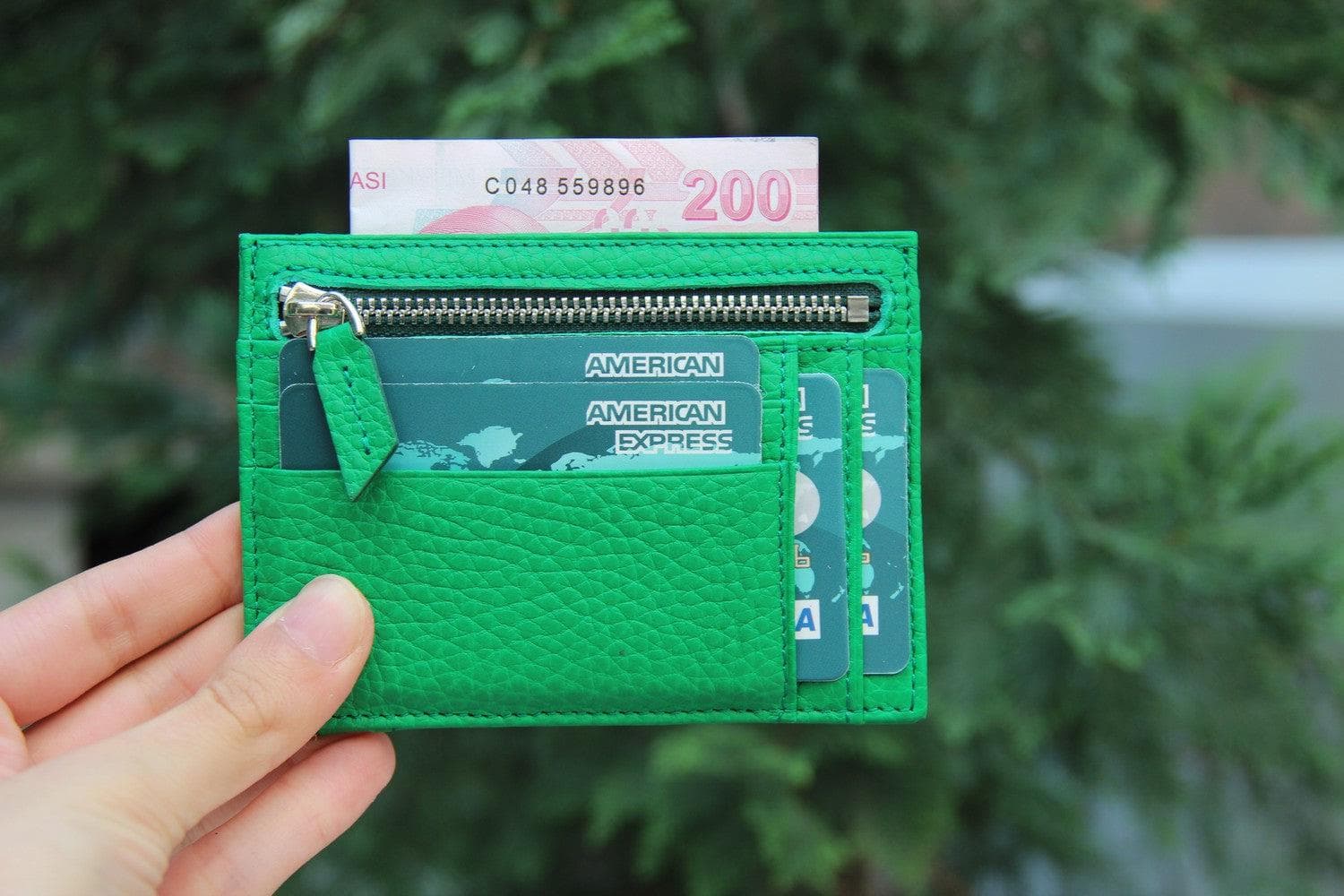 Porte-cartes zippé en cuir