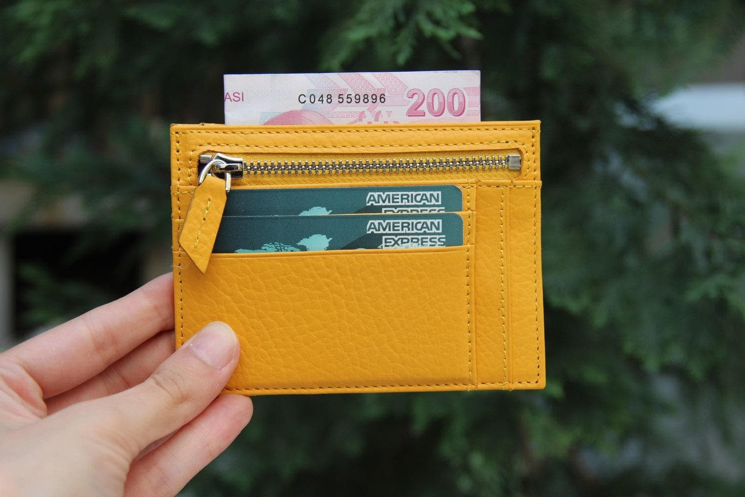 Porte-cartes zippé en cuir