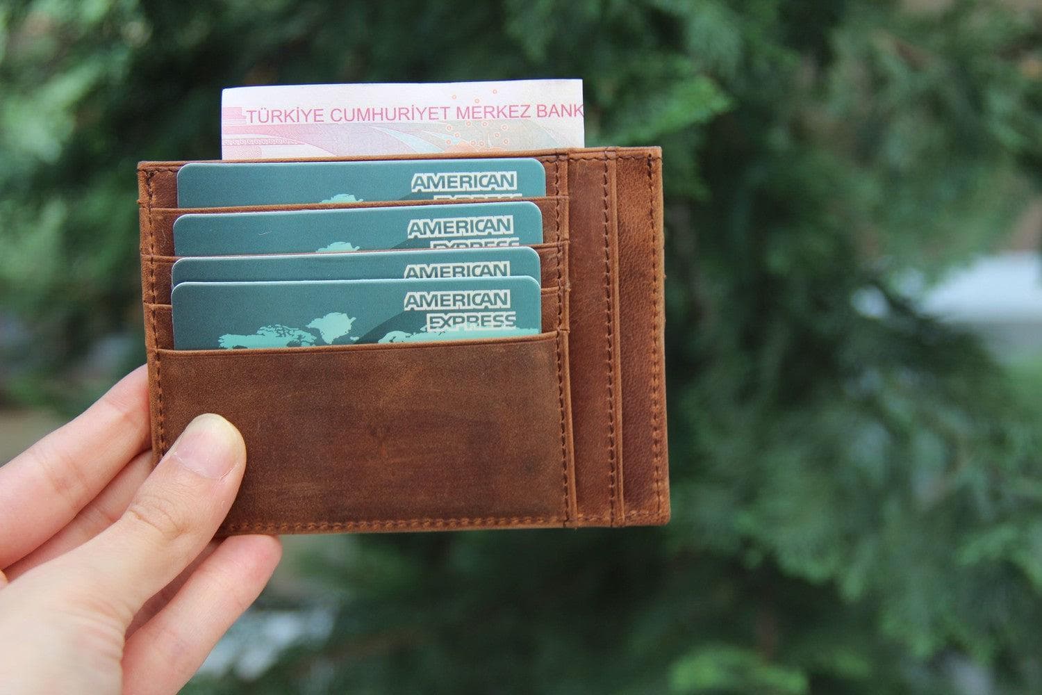 Porte-cartes zippé en cuir