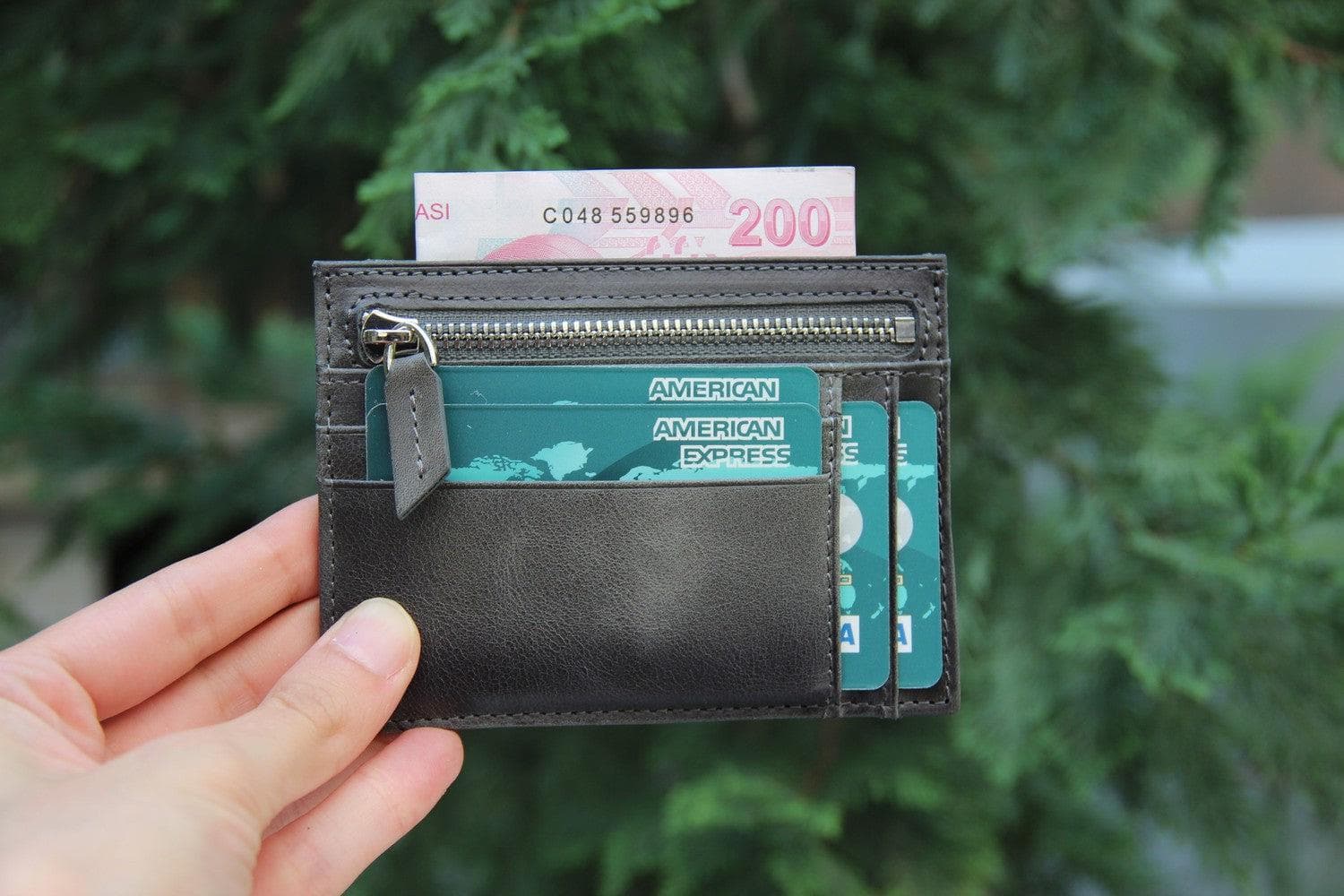 Porte-cartes zippé en cuir