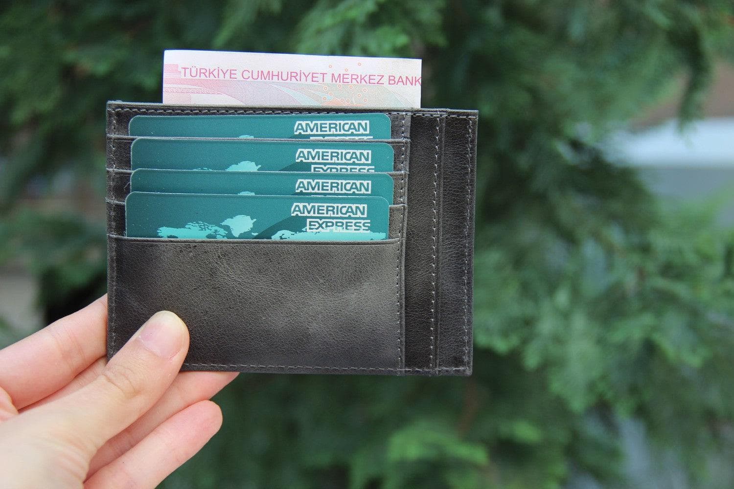 Porte-cartes zippé en cuir
