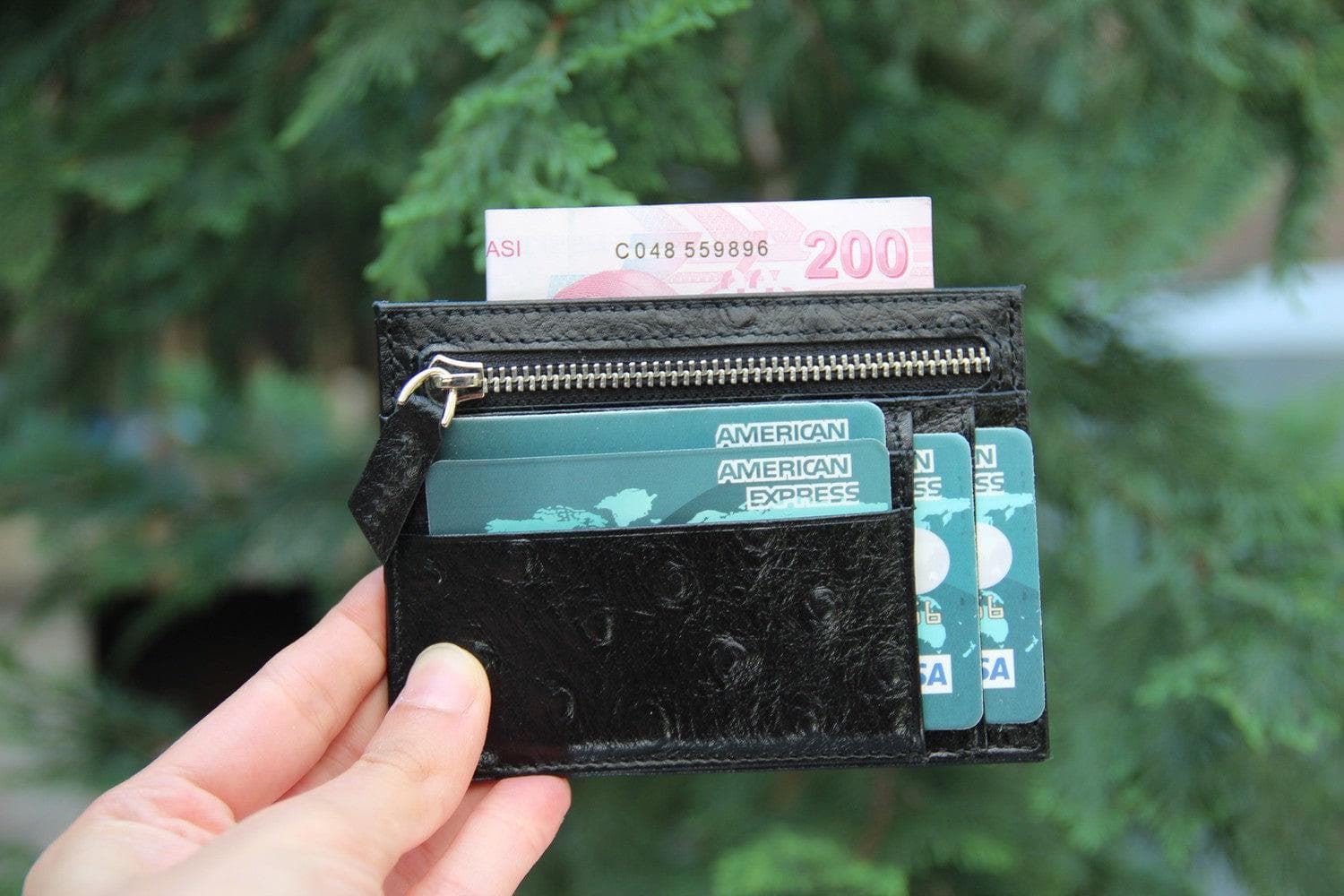 Porte-cartes zippé en cuir