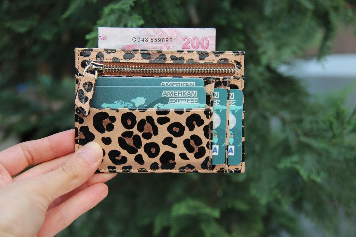 Porte-cartes zippé en cuir