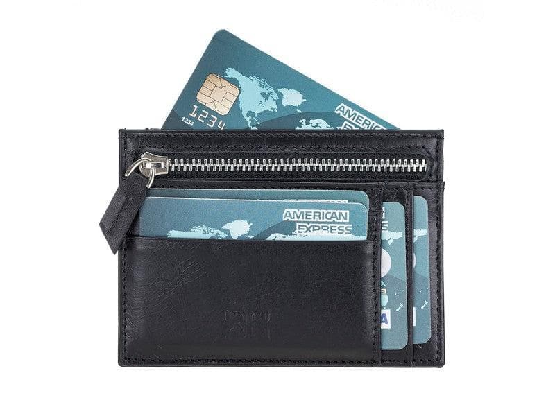 Porte-cartes zippé en cuir