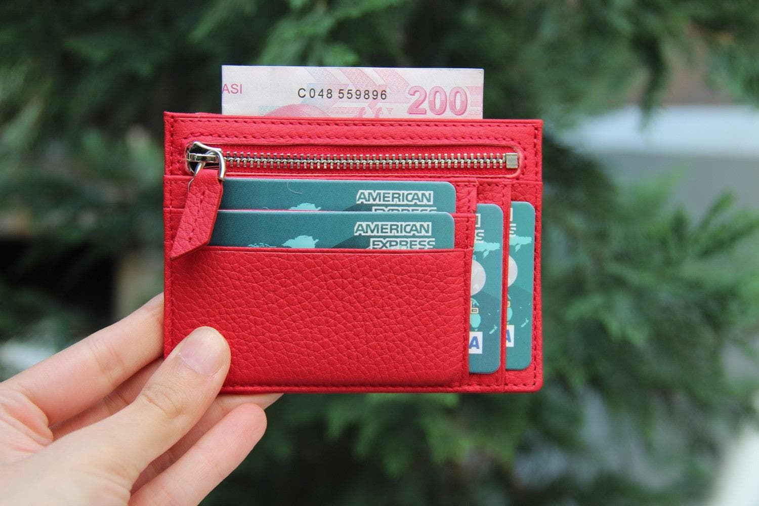 Porte-cartes zippé en cuir