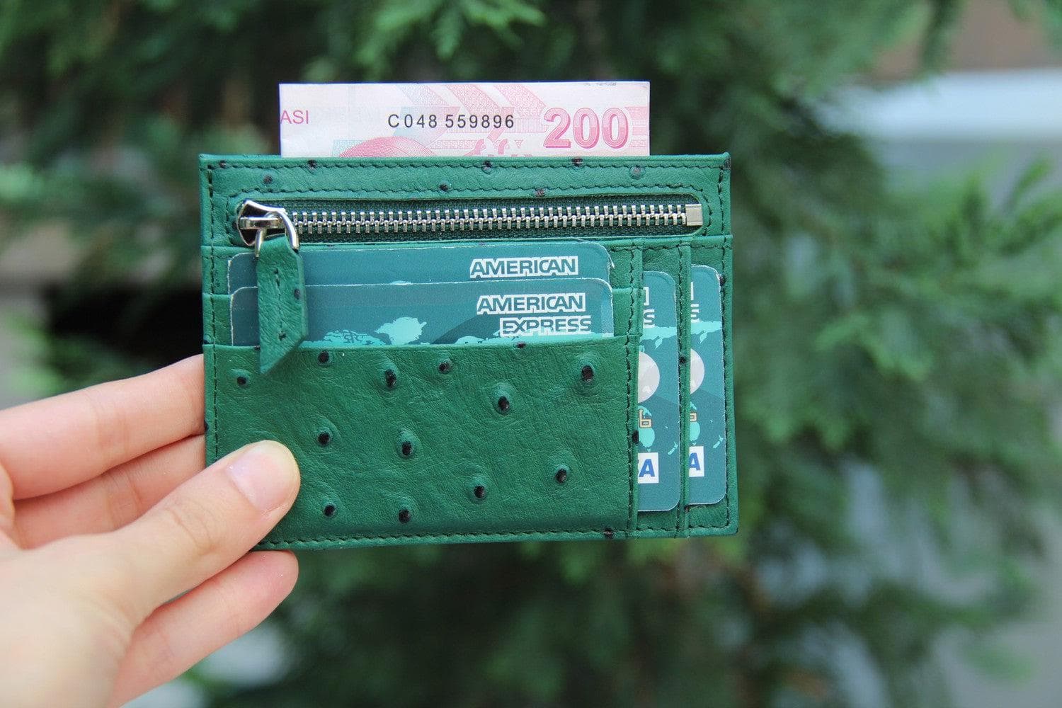 Porte-cartes zippé en cuir