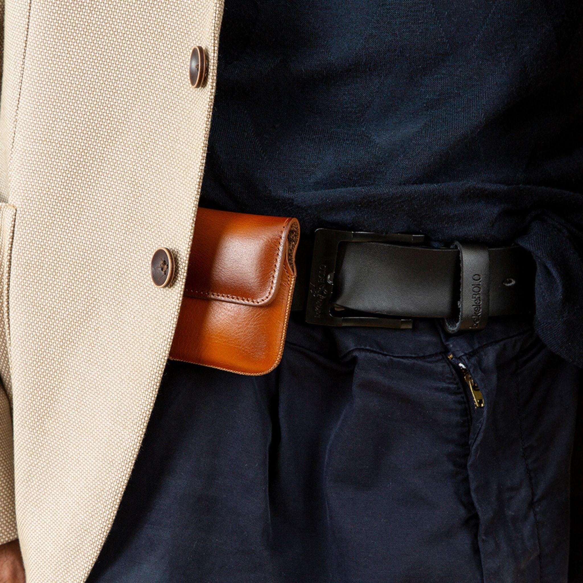 Schräge, am Gürtel anbringbare Universal-Telefonhülle aus echtem Leder