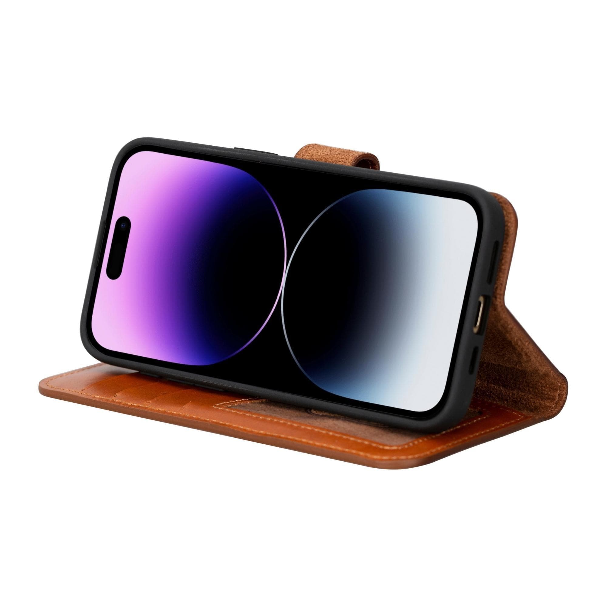 Étui portefeuille amovible en cuir véritable pour iPhone 15 Pro Max (6,7")