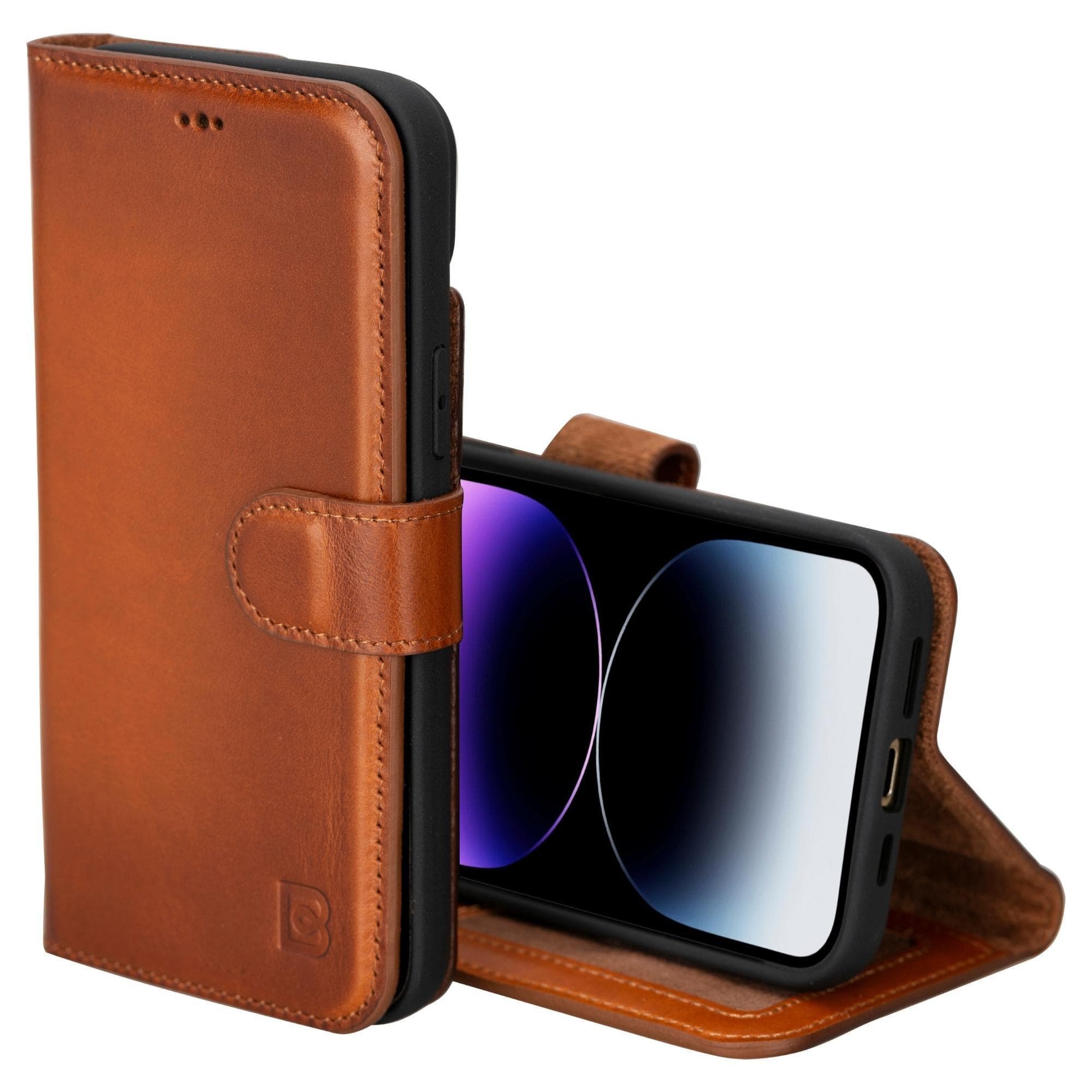 Étui portefeuille amovible en cuir véritable pour iPhone 15 Pro (6,1")