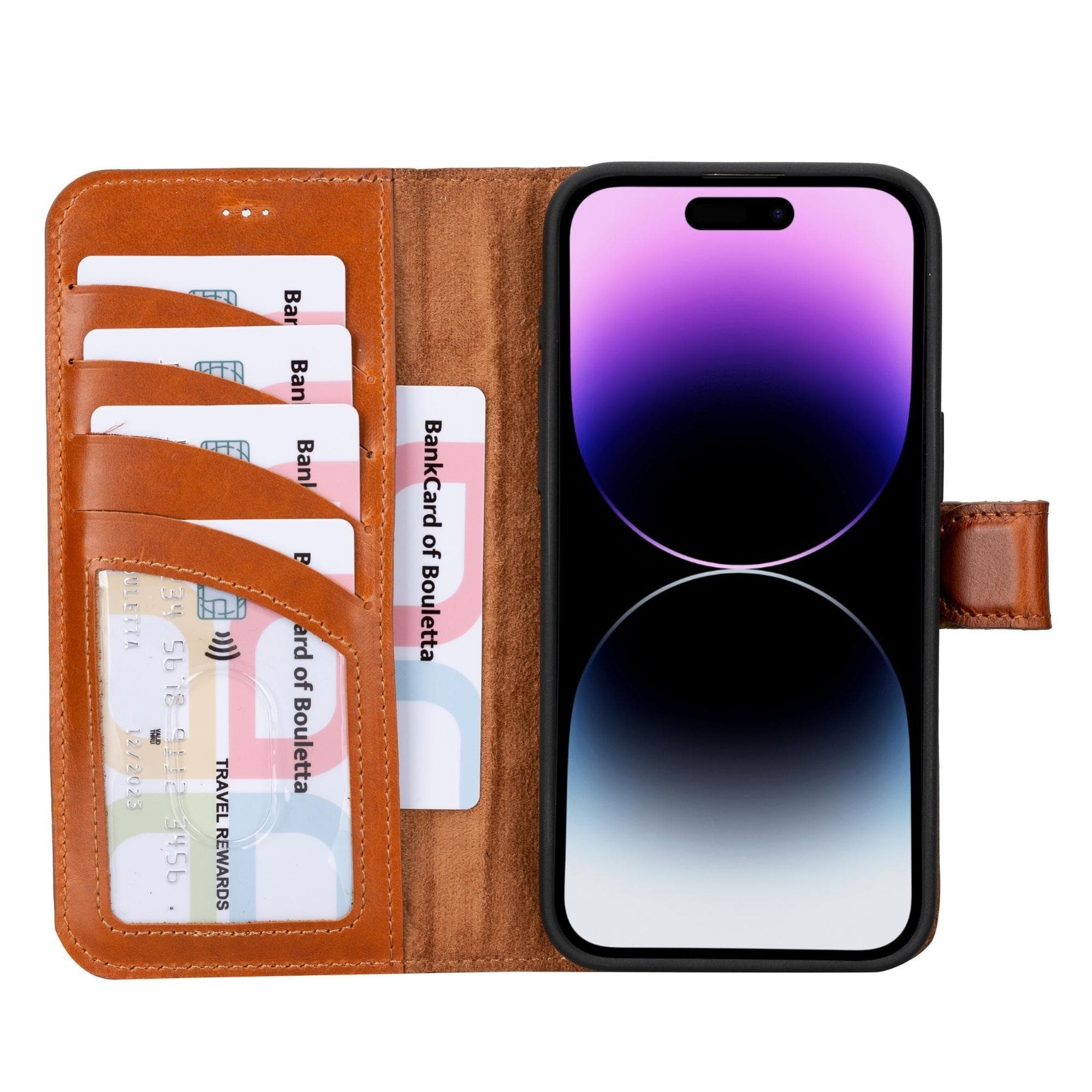 Étui portefeuille amovible en cuir véritable pour iPhone 15 Pro (6,1")