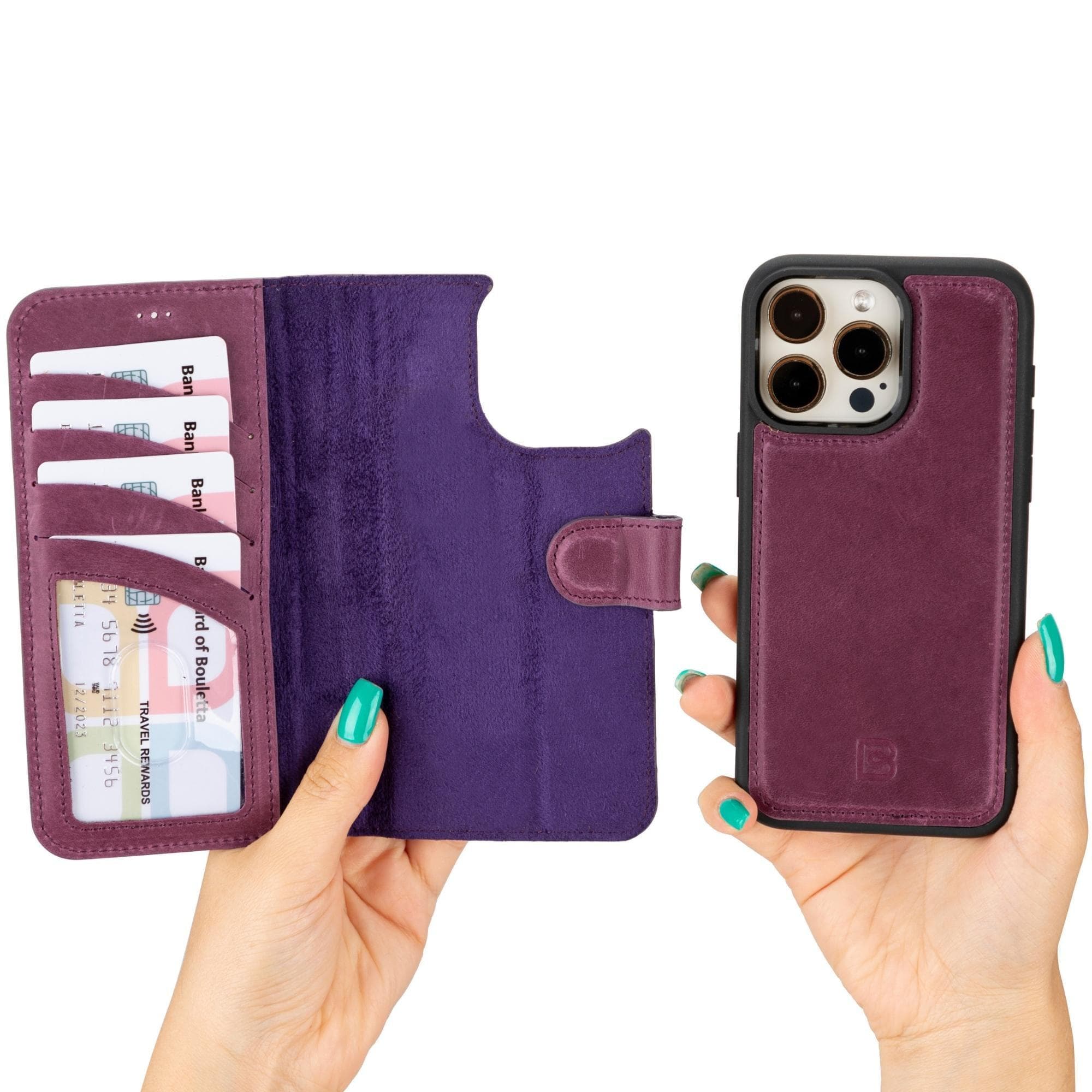 Étui portefeuille amovible en cuir véritable pour iPhone 15 Pro Max (6,7")