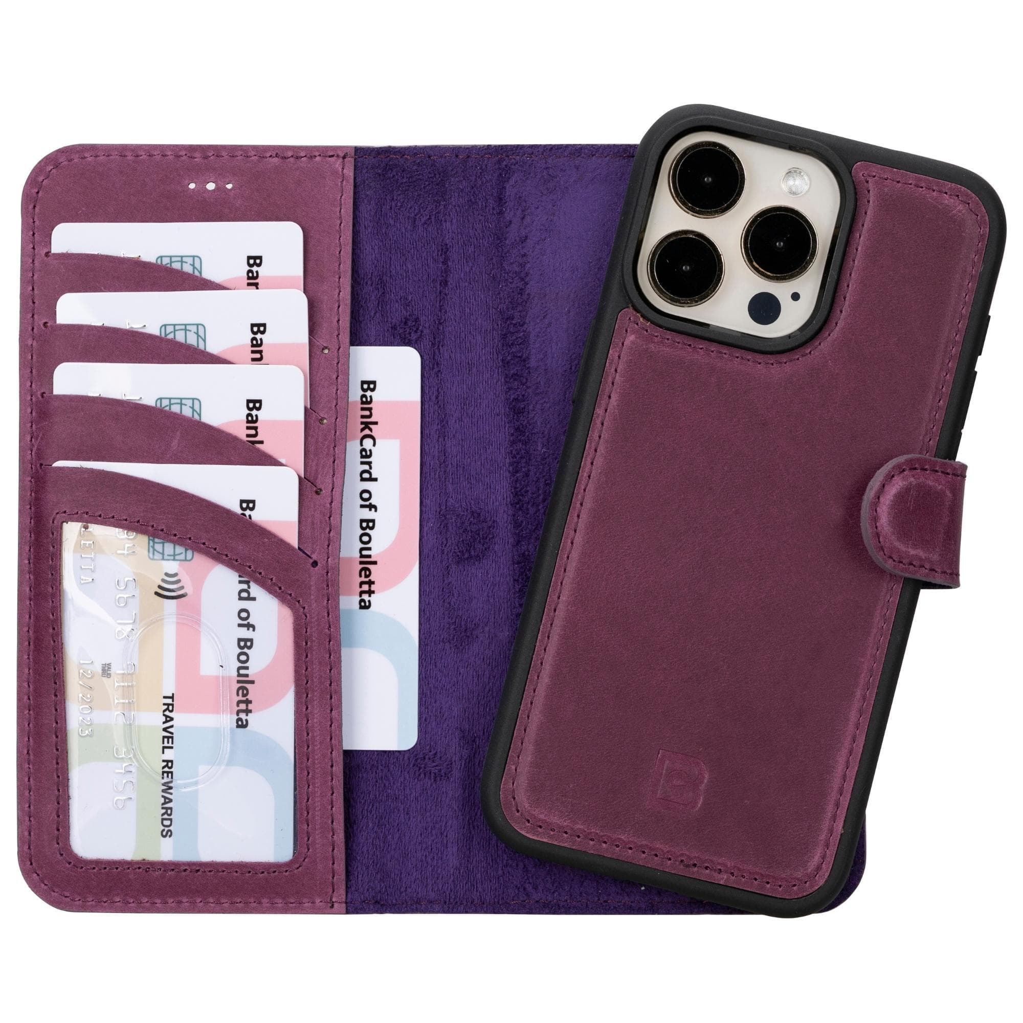 Étui portefeuille amovible en cuir véritable pour iPhone 15 Pro (6,1")