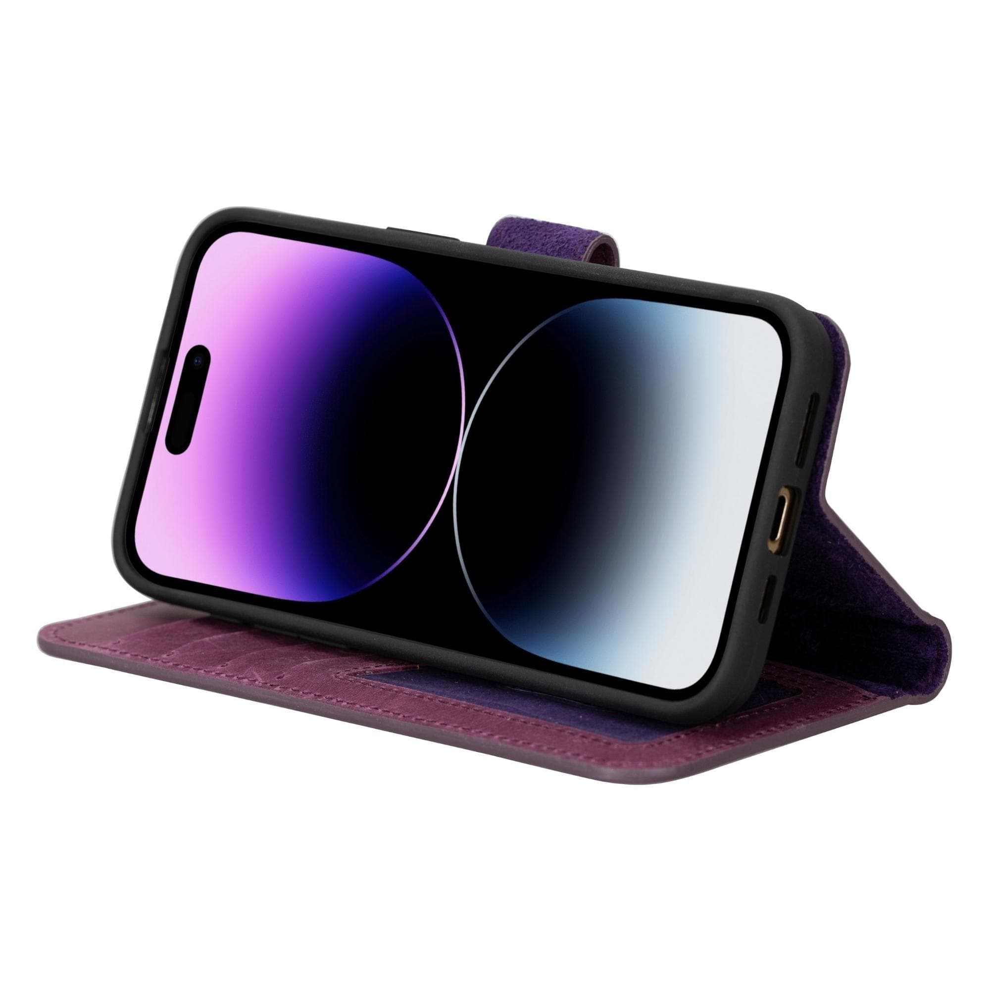Étui portefeuille amovible en cuir véritable pour iPhone 15 Pro (6,1")