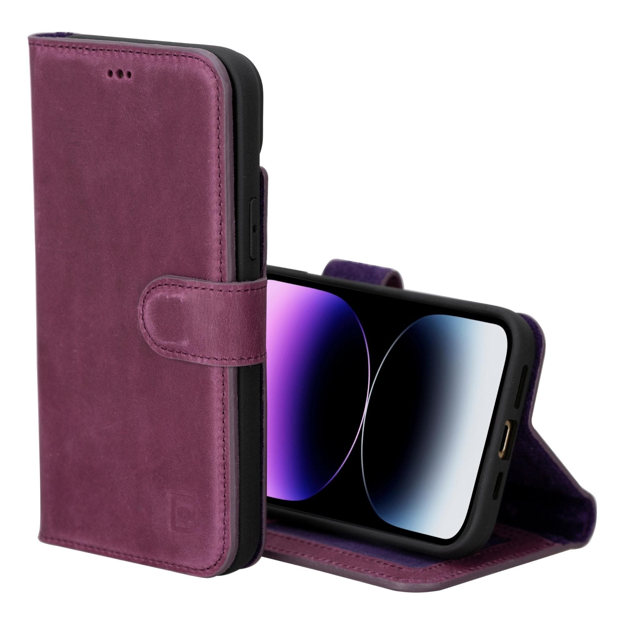 Étui portefeuille amovible en cuir véritable pour iPhone 15 Pro (6,1")