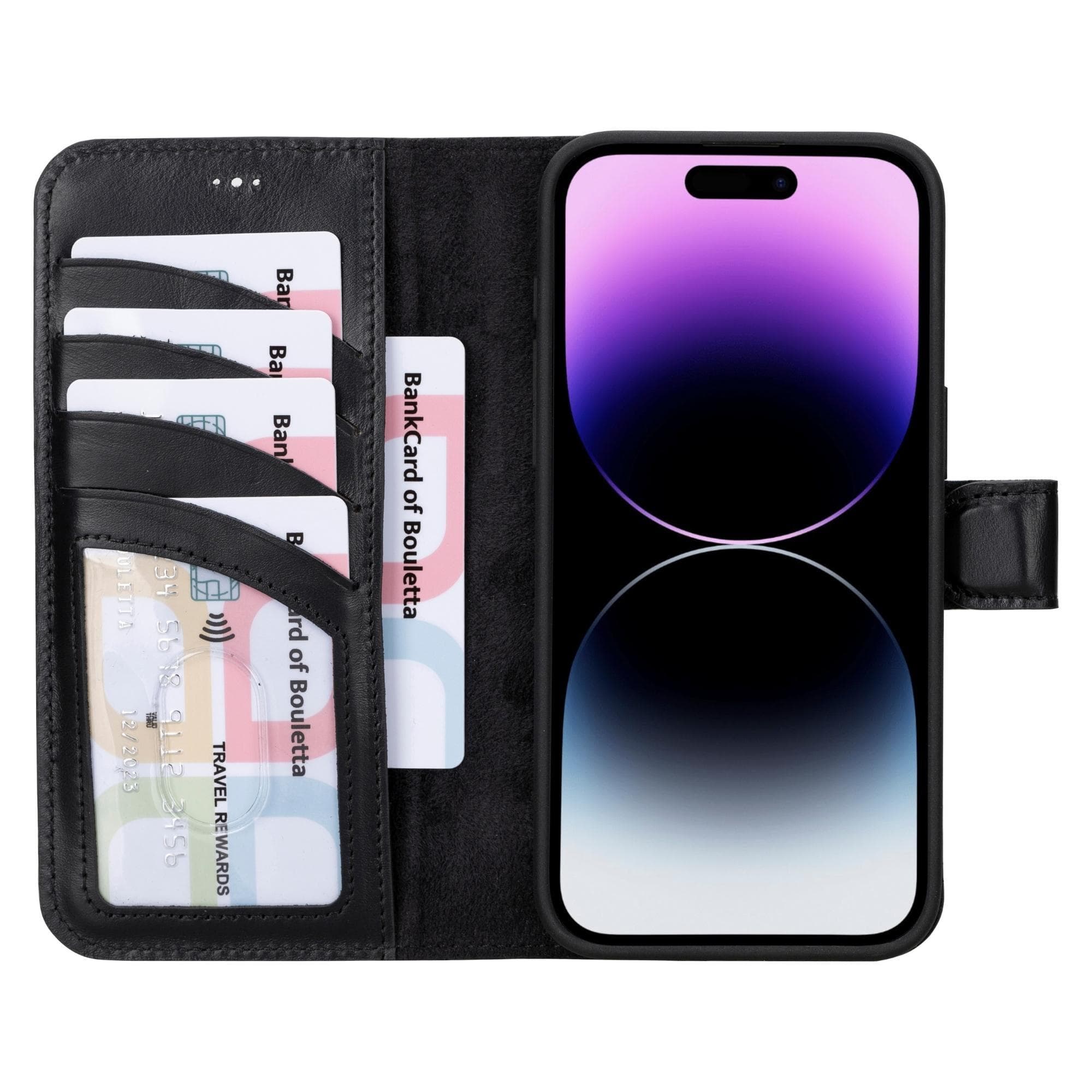 Étui portefeuille amovible en cuir véritable pour iPhone 15 Pro (6,1")