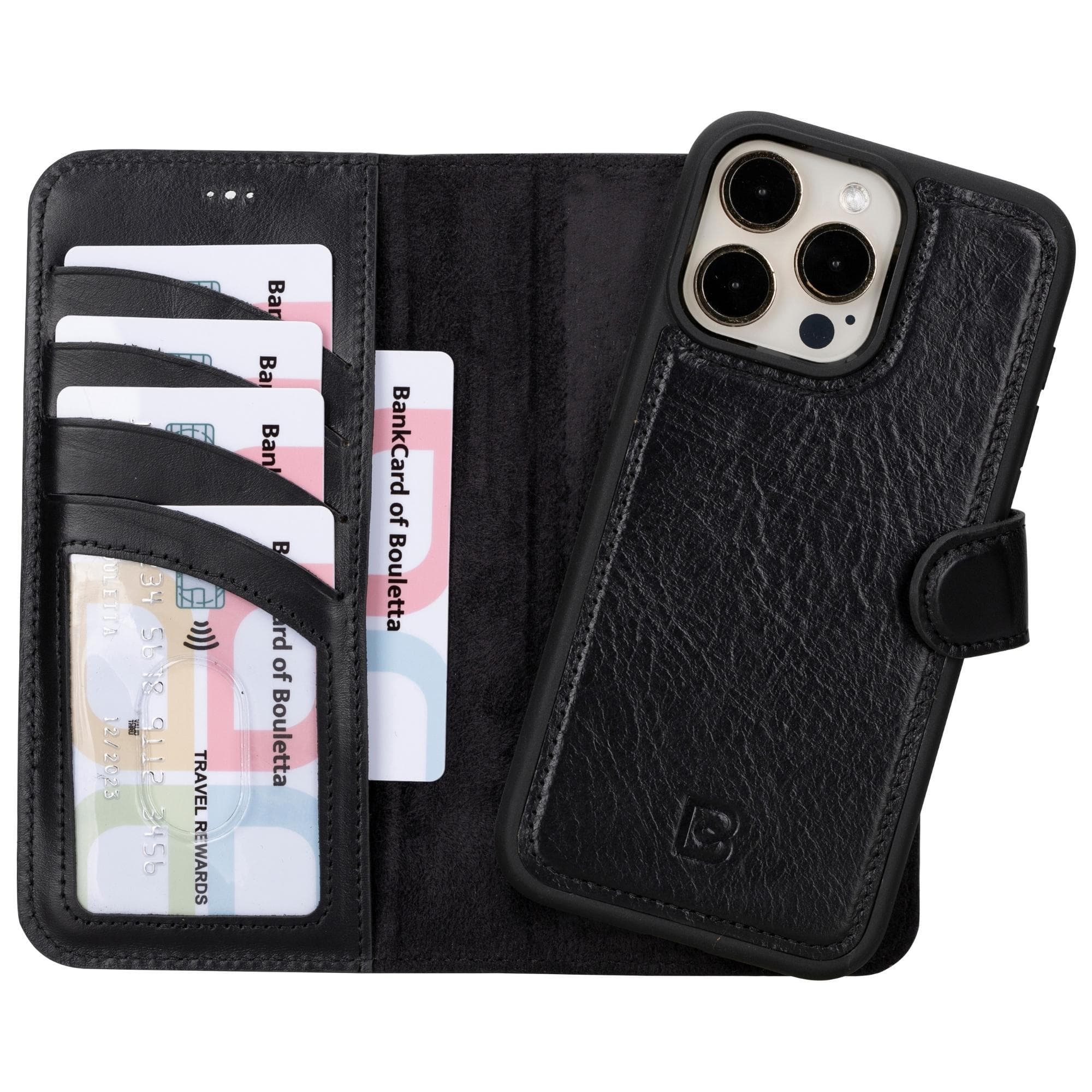 Étui portefeuille amovible en cuir véritable pour iPhone 15 Pro Max (6,7")