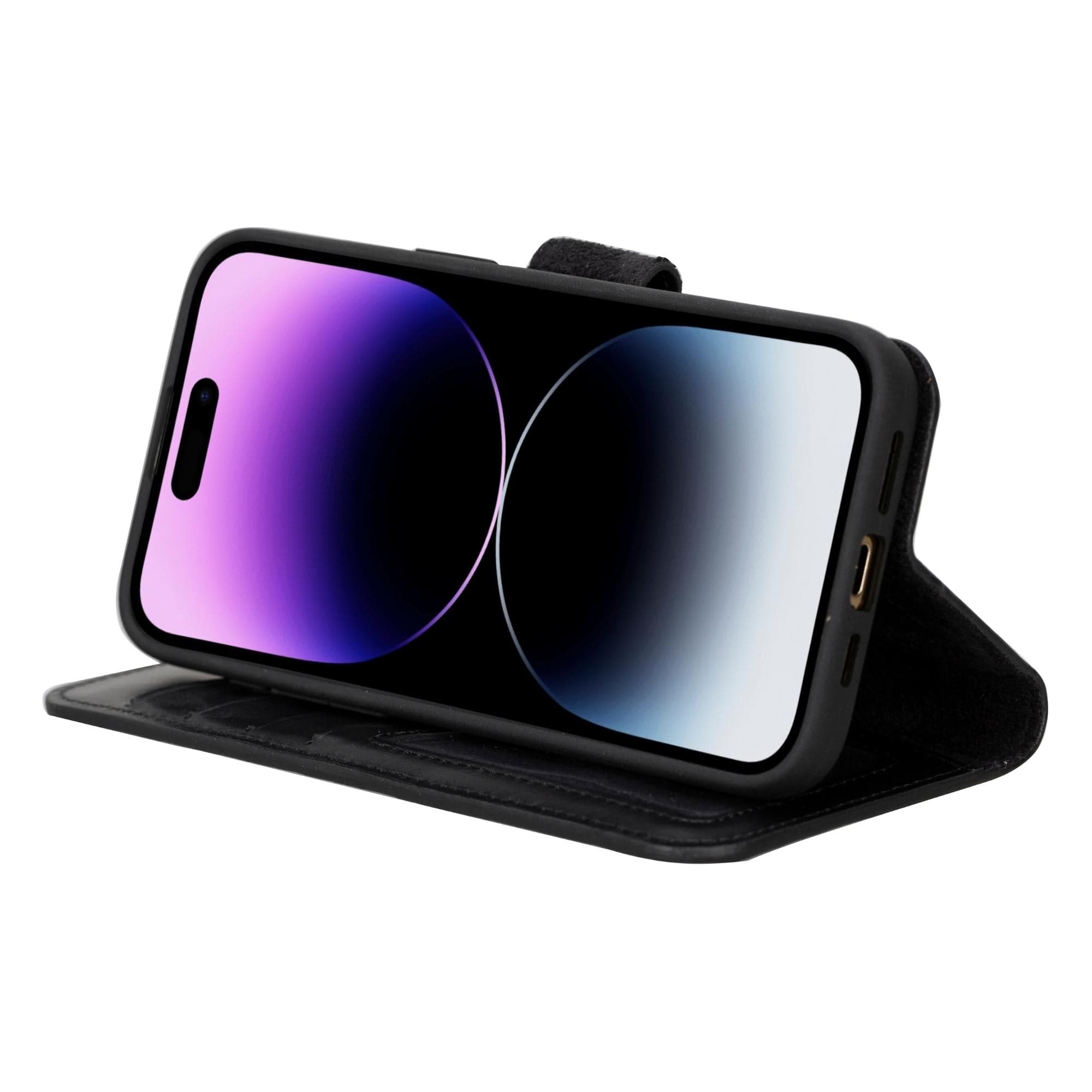 Étui portefeuille amovible en cuir véritable pour iPhone 15 Pro (6,1")