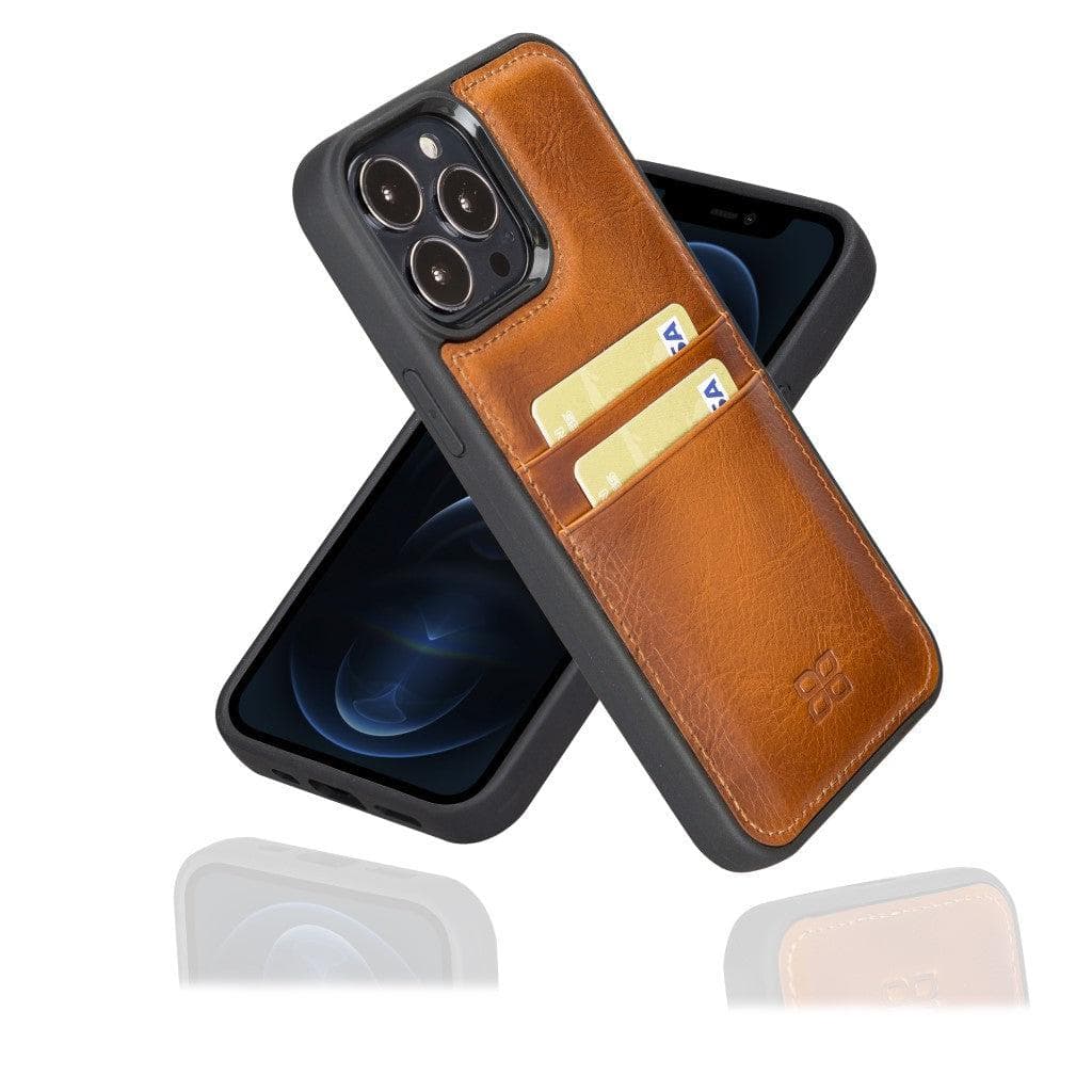 Coque arrière flexible en cuir véritable pour iPhone 13 Series avec porte-cartes