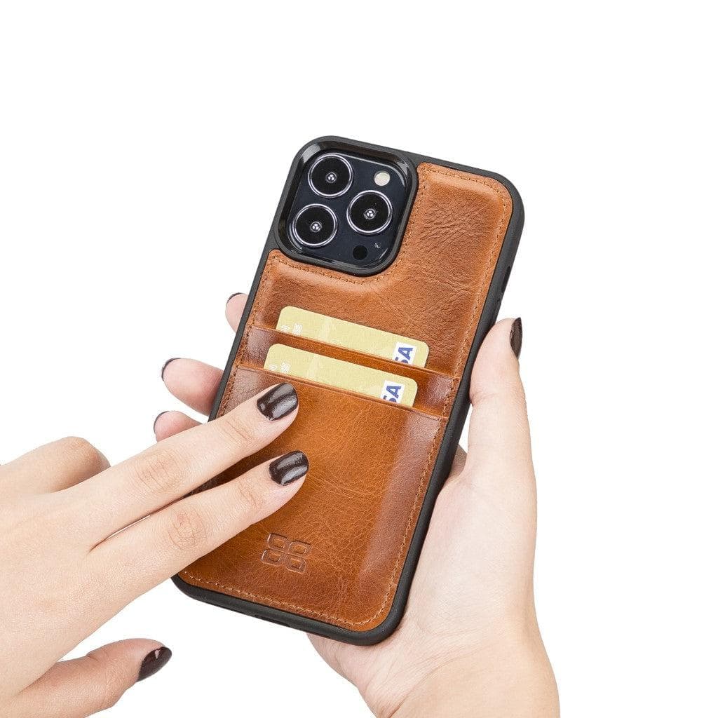 Coque arrière flexible en cuir véritable pour iPhone 13 Series avec porte-cartes