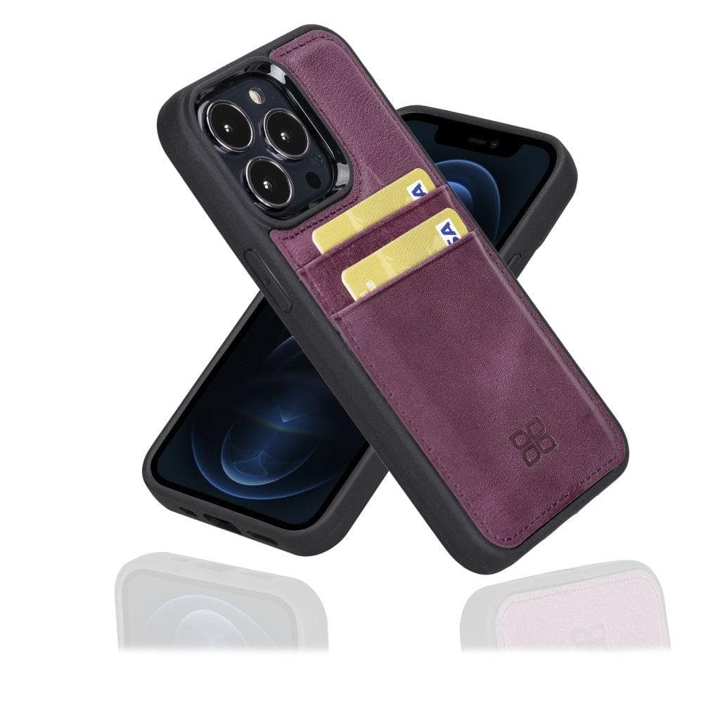 Coque arrière flexible en cuir véritable pour iPhone 13 Series avec porte-cartes