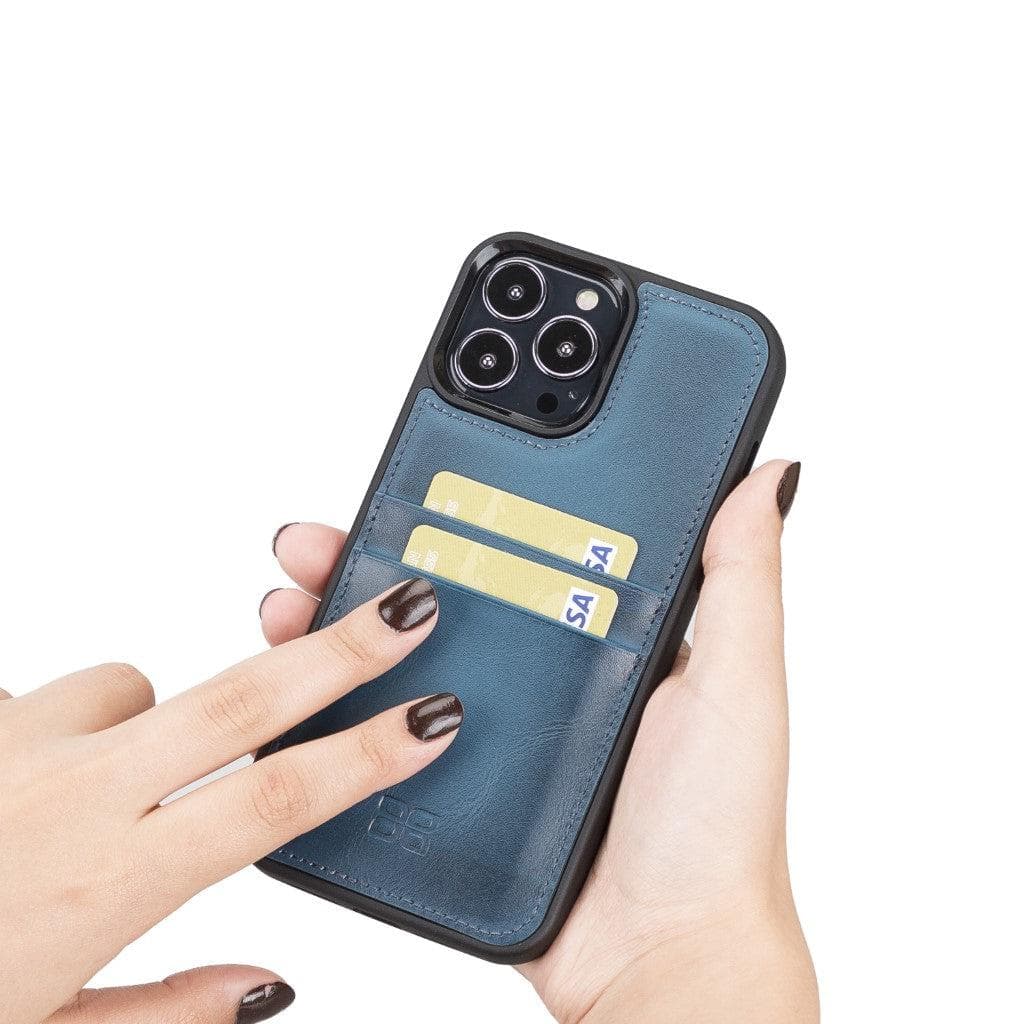 Coque arrière flexible en cuir véritable pour iPhone 13 Series avec porte-cartes