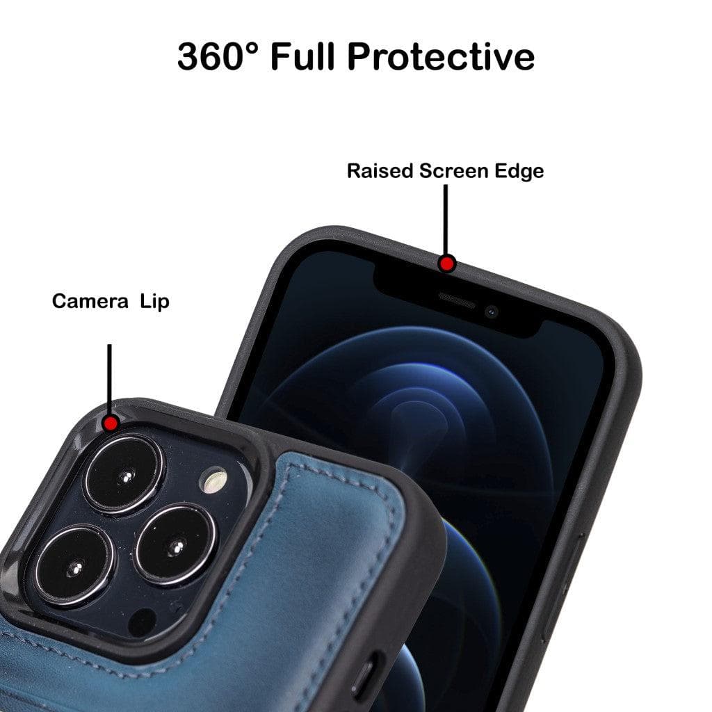 Coque arrière flexible en cuir véritable pour iPhone 13 Series avec porte-cartes