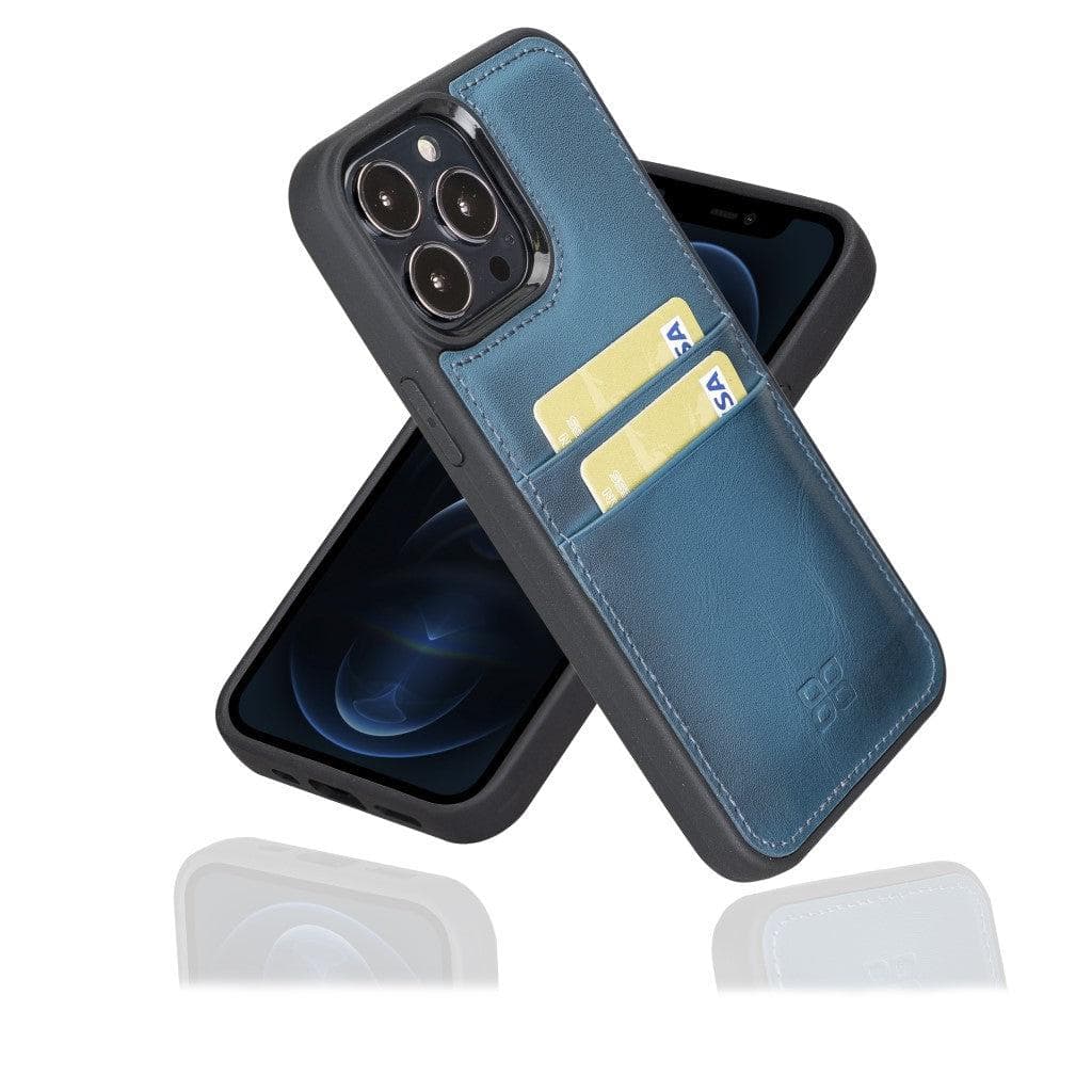 Coque arrière flexible en cuir véritable pour iPhone 13 Series avec porte-cartes