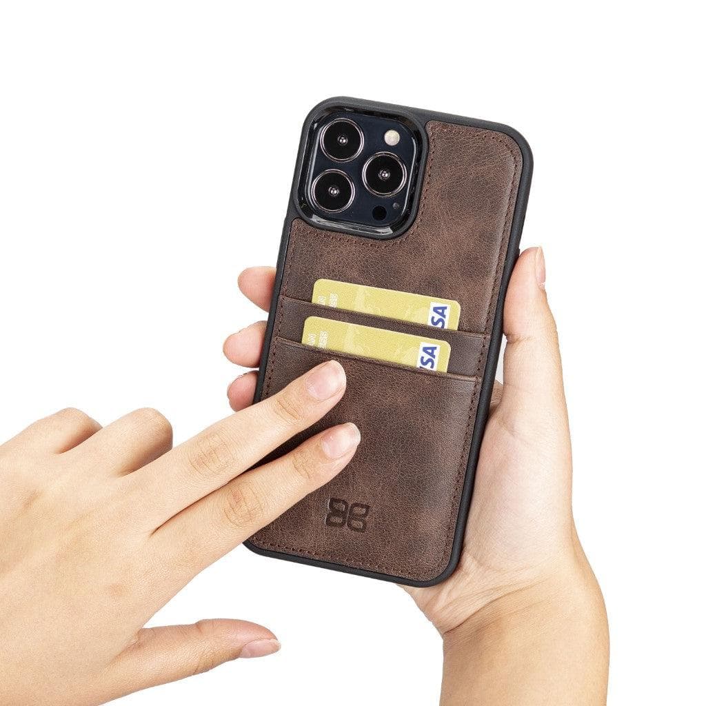 Coque arrière flexible en cuir véritable pour iPhone 13 Series avec porte-cartes