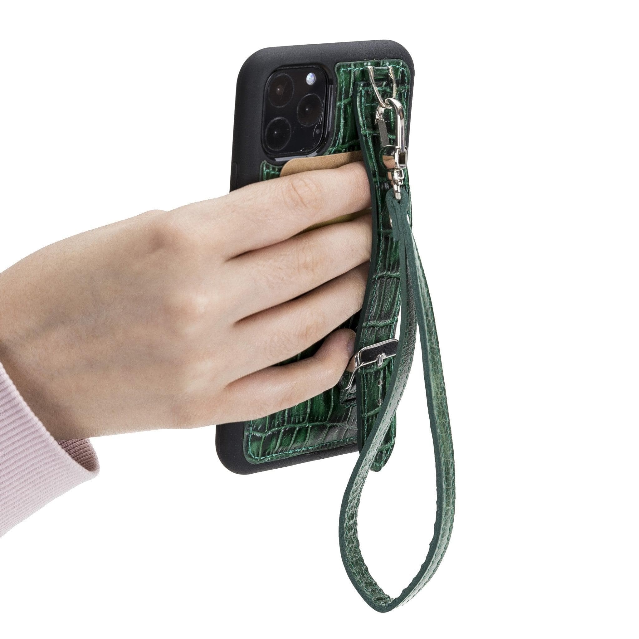iPhone 11 Series Genuine Leather Back Cover with Hand Strap and Card Holder