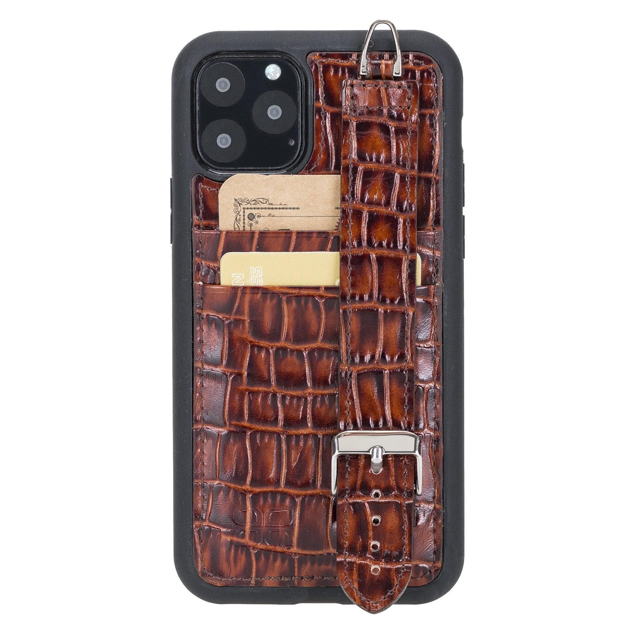 iPhone 11 Series Genuine Leather Back Cover with Hand Strap and Card Holder