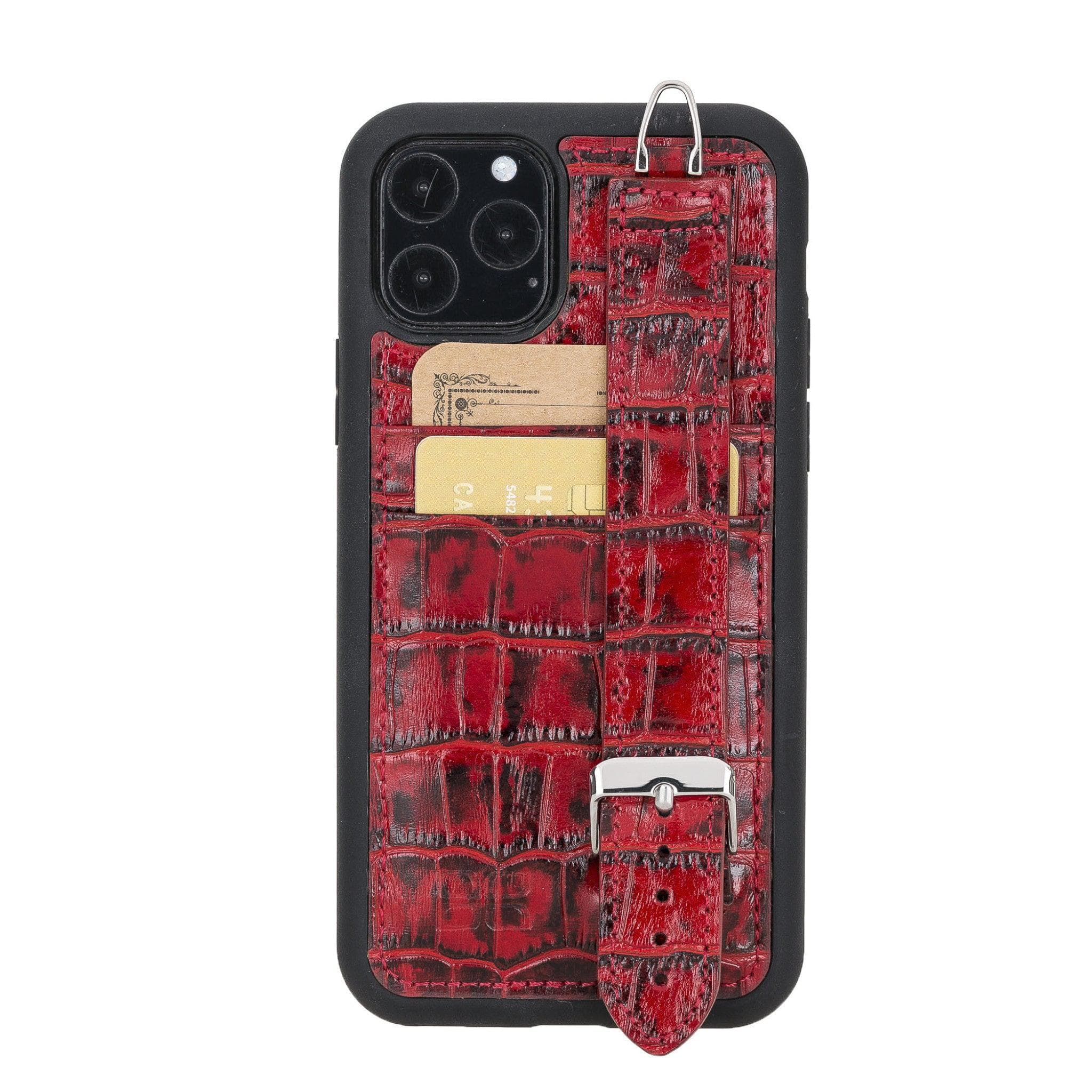 iPhone 11 Series Genuine Leather Back Cover with Hand Strap and Card Holder