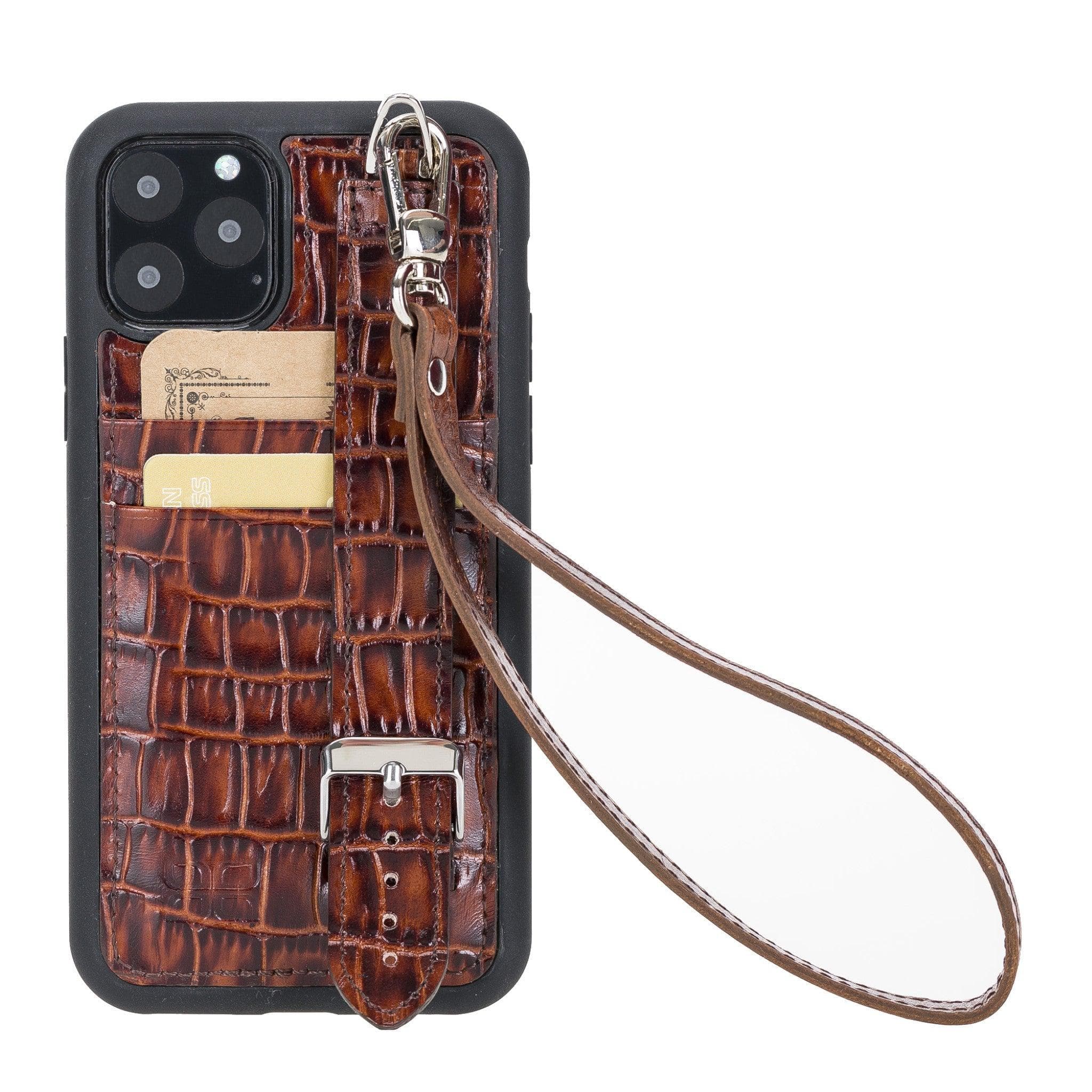 iPhone 11 Series Genuine Leather Back Cover with Hand Strap and Card Holder