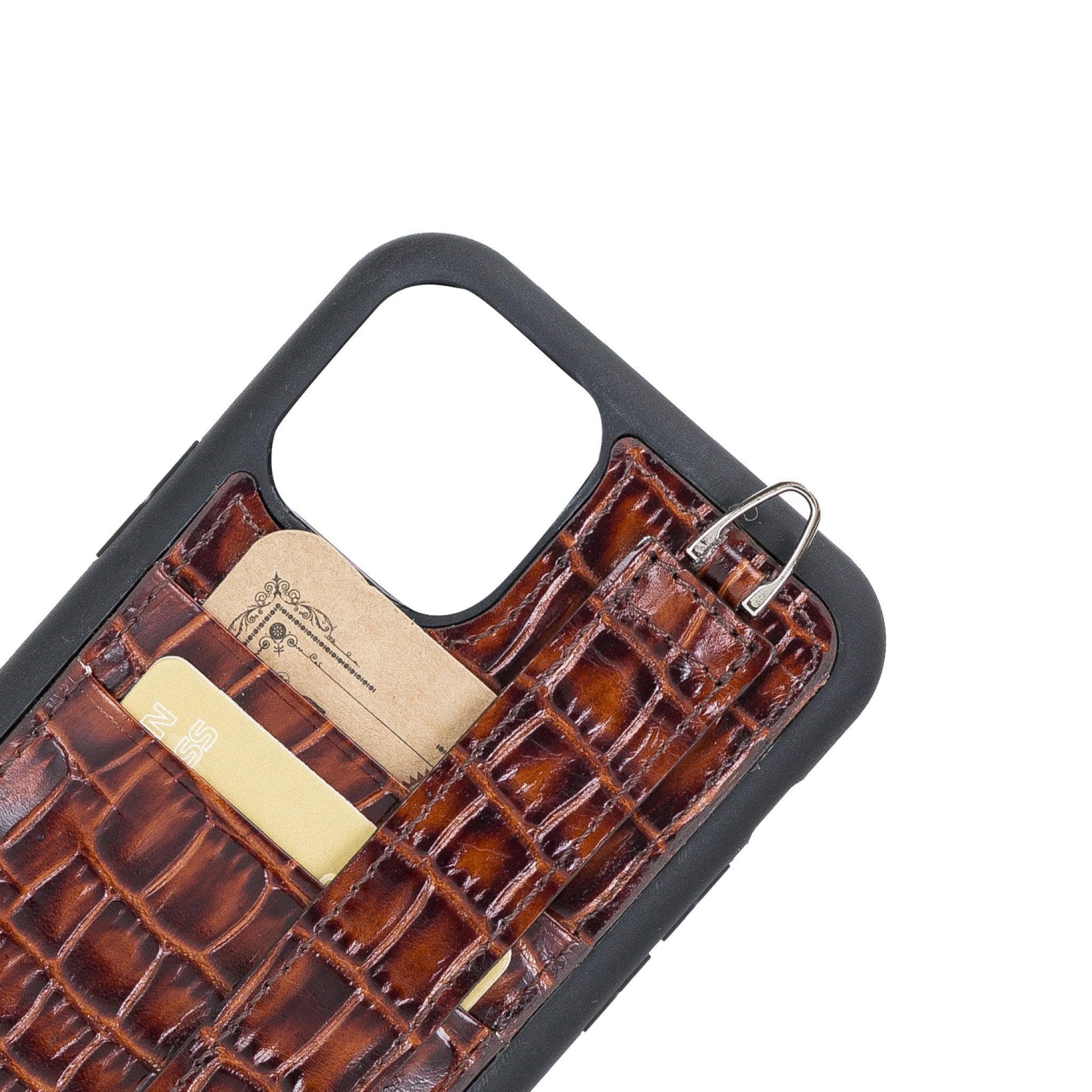 iPhone 11 Series Genuine Leather Back Cover with Hand Strap and Card Holder