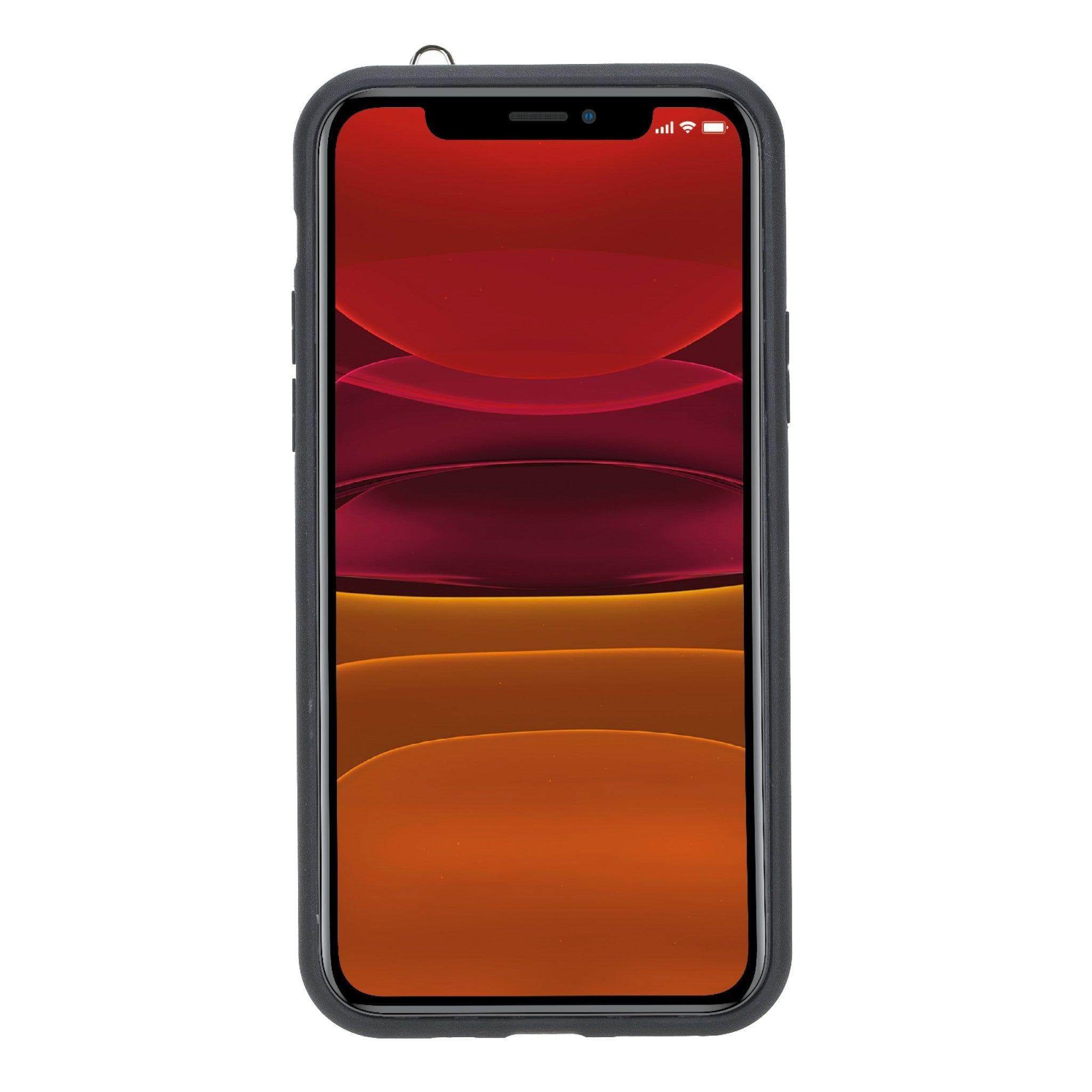 iPhone 11 Series Genuine Leather Back Cover with Hand Strap and Card Holder