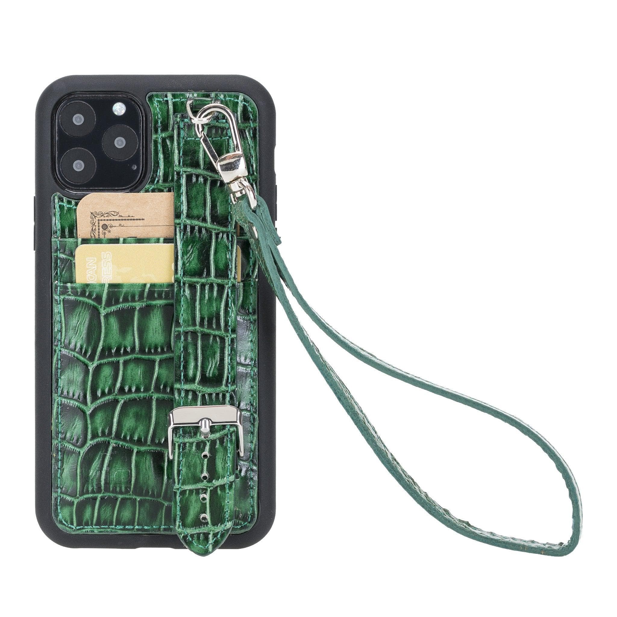 iPhone 11 Series Genuine Leather Back Cover with Hand Strap and Card Holder