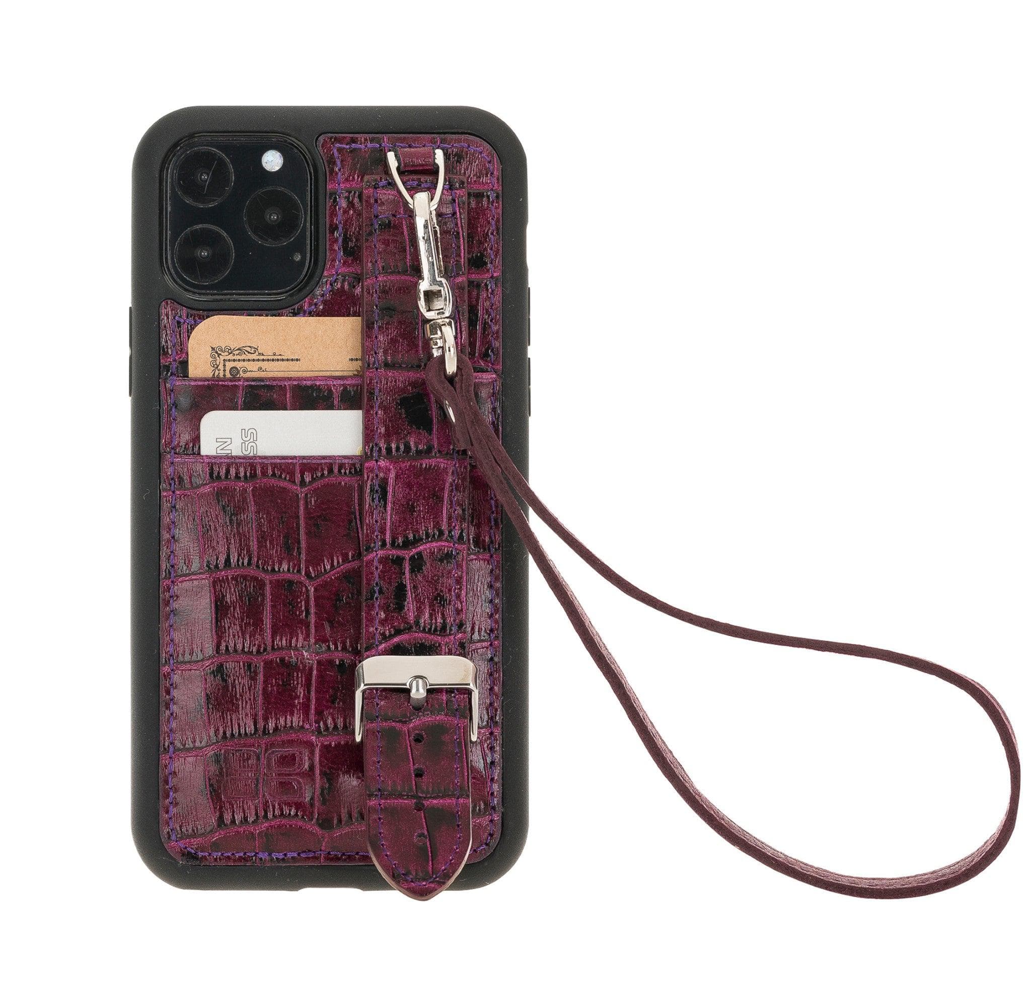 iPhone 11 Series Genuine Leather Back Cover with Hand Strap and Card Holder