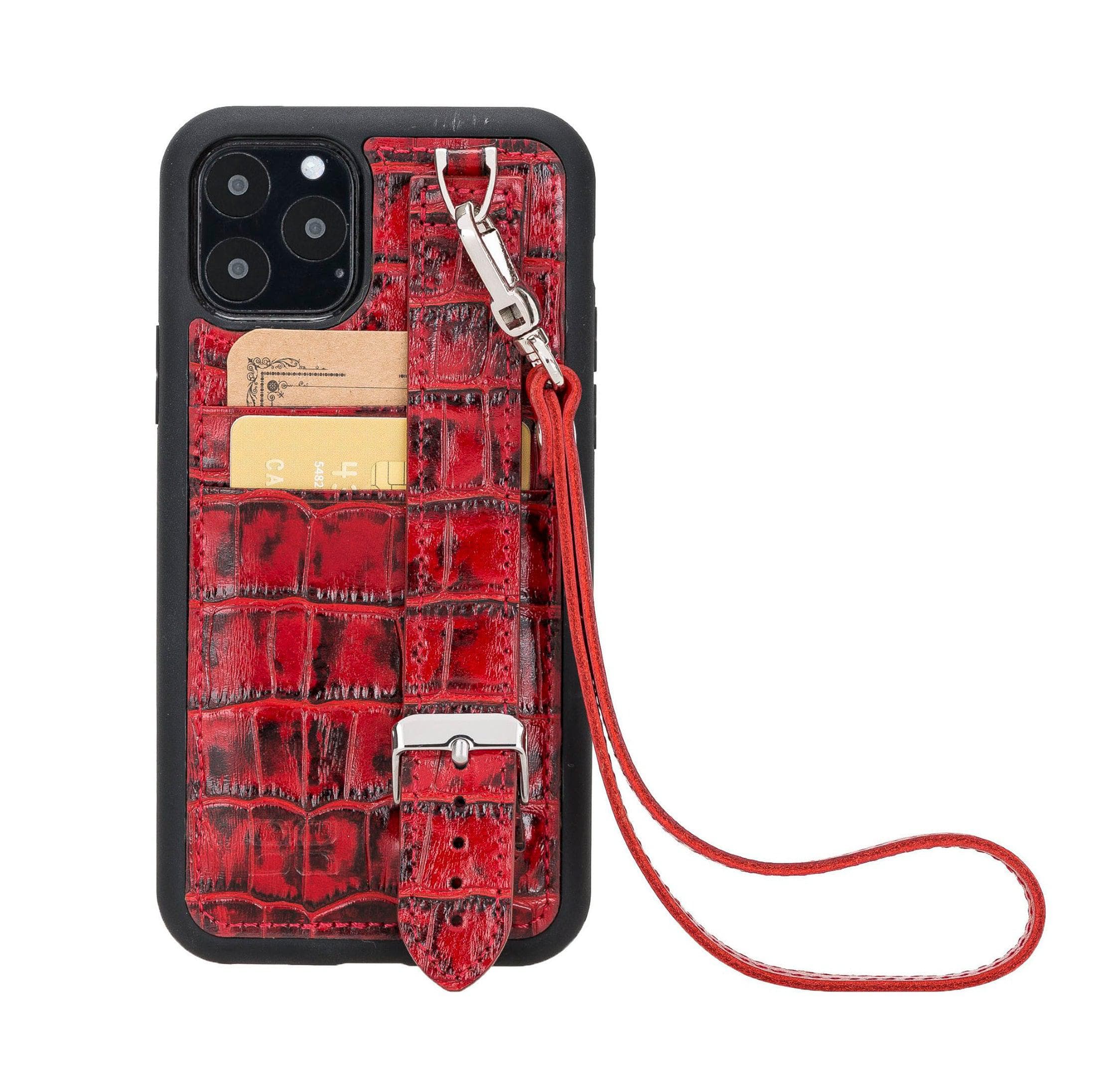 iPhone 11 Series Genuine Leather Back Cover with Hand Strap and Card Holder