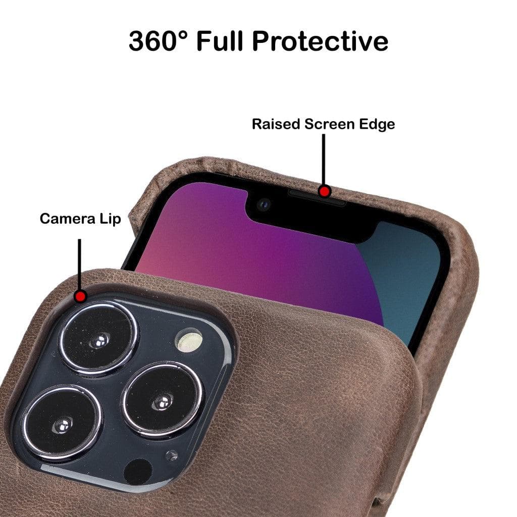 Coque arrière intégrale en cuir véritable pour iPhone 13 série F360