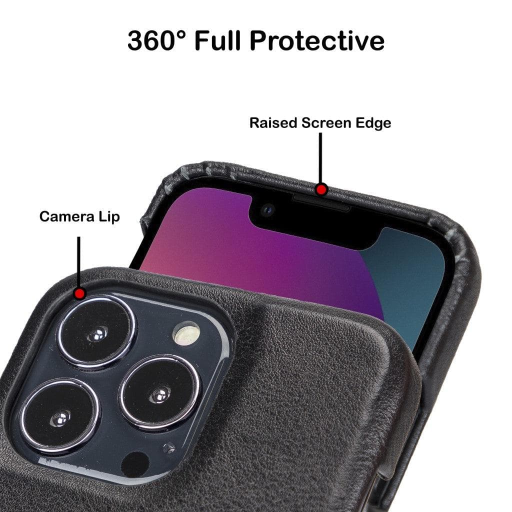Coque arrière intégrale en cuir véritable pour iPhone 13 série F360