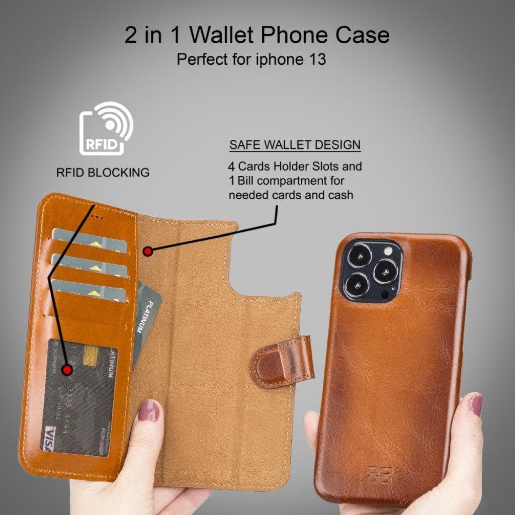 Étui portefeuille amovible magique en cuir véritable F360 pour iPhone 13 Series