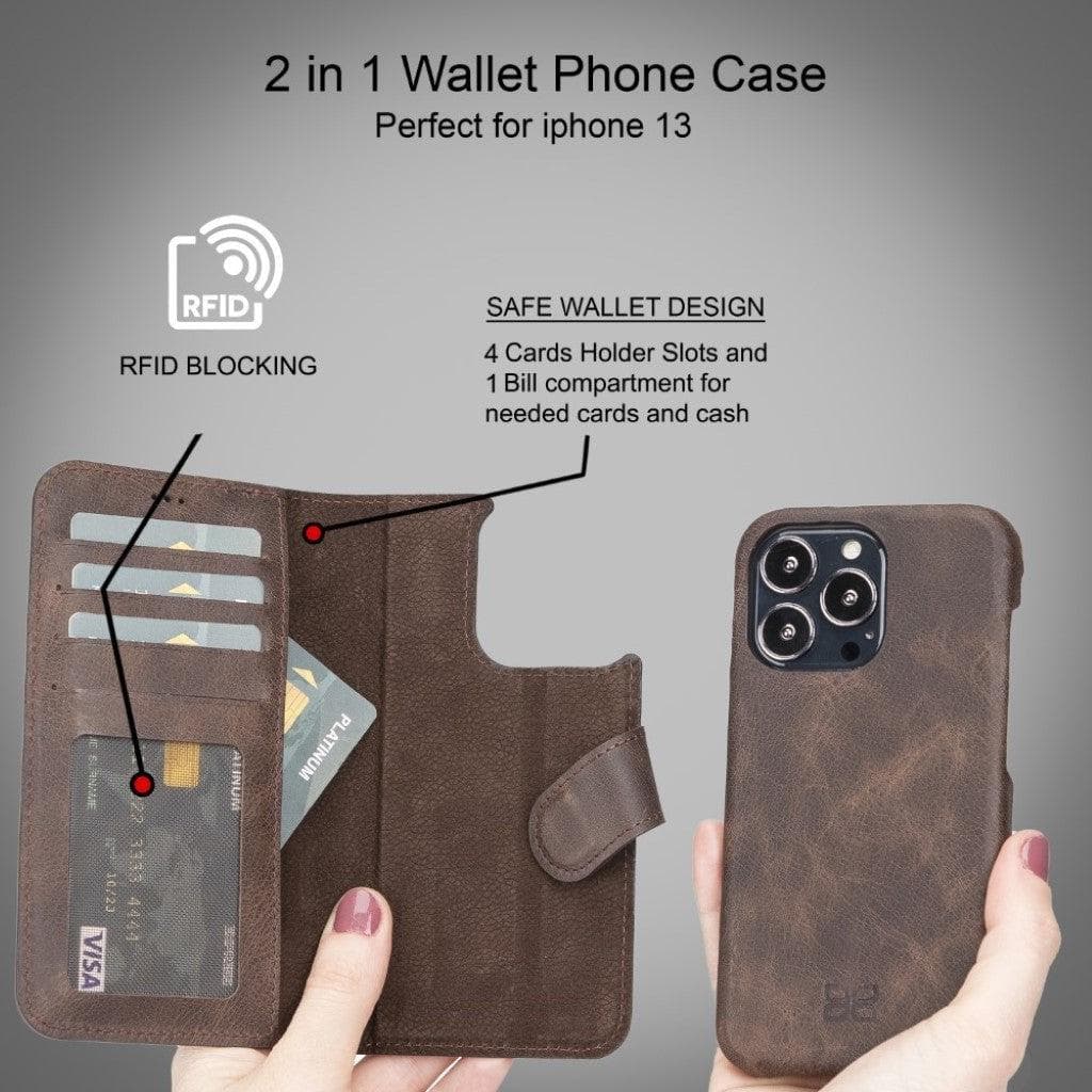 Étui portefeuille amovible magique en cuir véritable F360 pour iPhone 13 Series