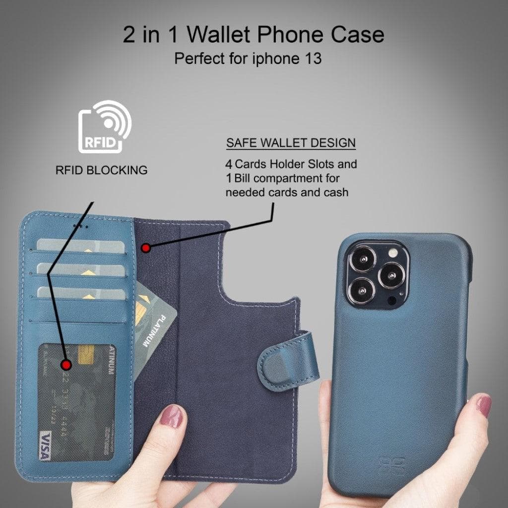 Étui portefeuille amovible magique en cuir véritable F360 pour iPhone 13 Series