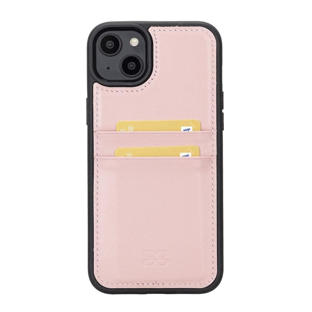 Coque arrière en cuir véritable pour iPhone 15 Plus (6,7") avec porte-cartes