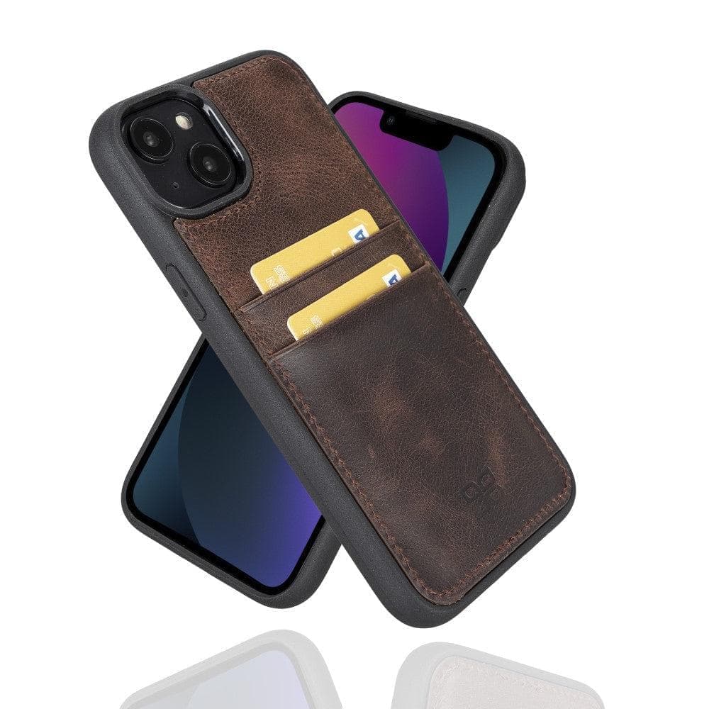 Coque arrière en cuir véritable pour iPhone 15 Plus (6,7") avec porte-cartes