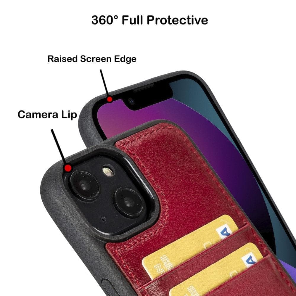 Coque arrière en cuir véritable pour iPhone 15 Plus (6,7") avec porte-cartes